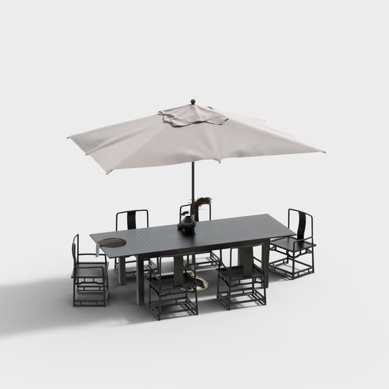 Chinese style outdoor parasol leisure table and chairs