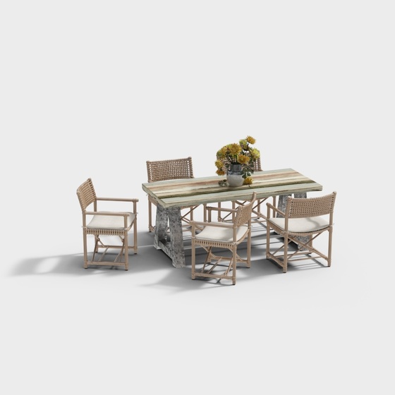 Modern Outdoor Rattan Tables and Chairs 3D Model