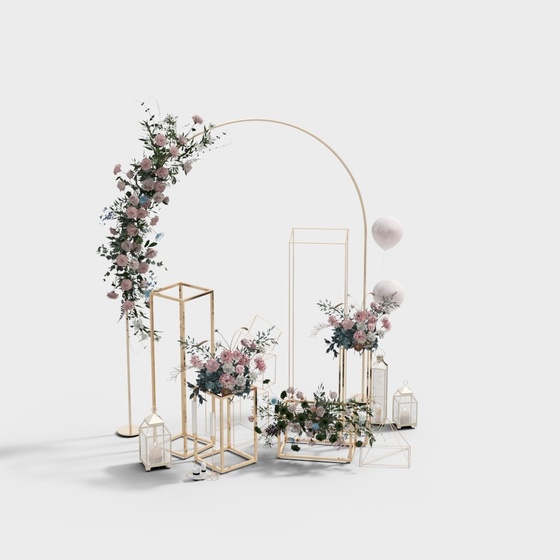 Modern Wedding Beauty Flower Ornaments 3D Model in Gray