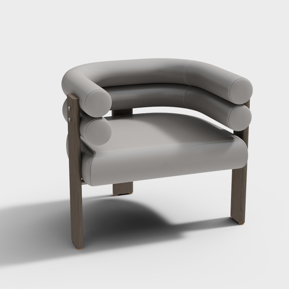现代单椅组合-灰色皮质靠背椅