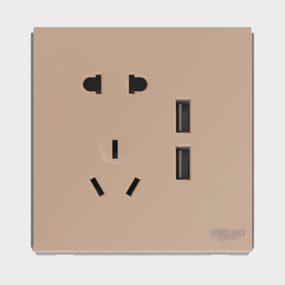 德力西CD885叠彩系列-五孔USB(耀金) HK86ZS2U