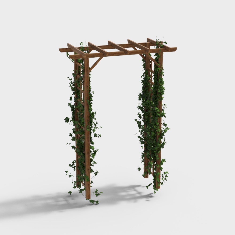 现代藤架花架-胡桃木3D模型