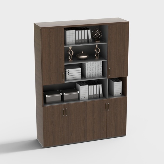 Brown Modern Office File Cabinet Bookcase 3D Model