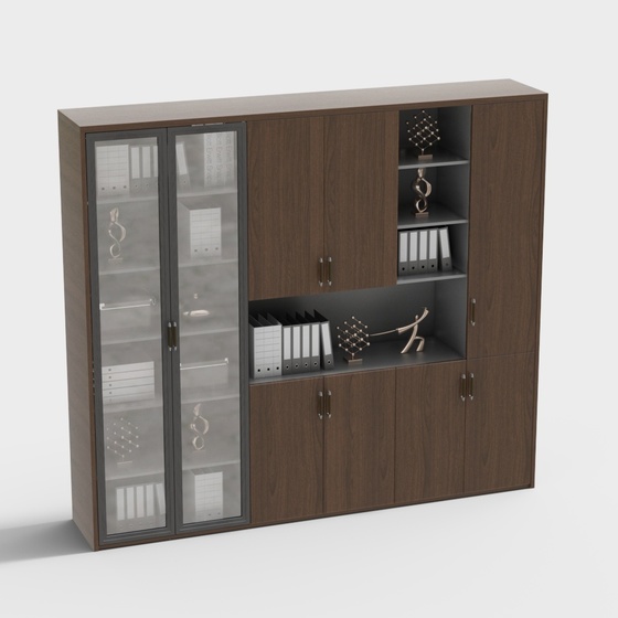 Modern Multi-Door Bookcase 3D Model in Gray
