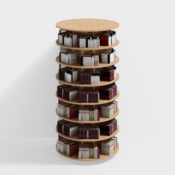 Modern Round Bookshelf 3D Model in Brown for Libraries