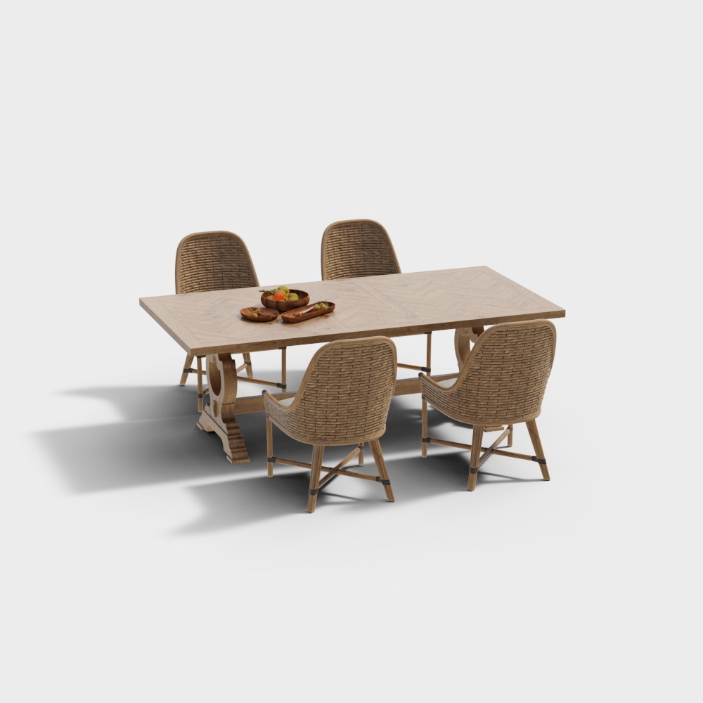 现代室外藤编桌椅组合3D模型