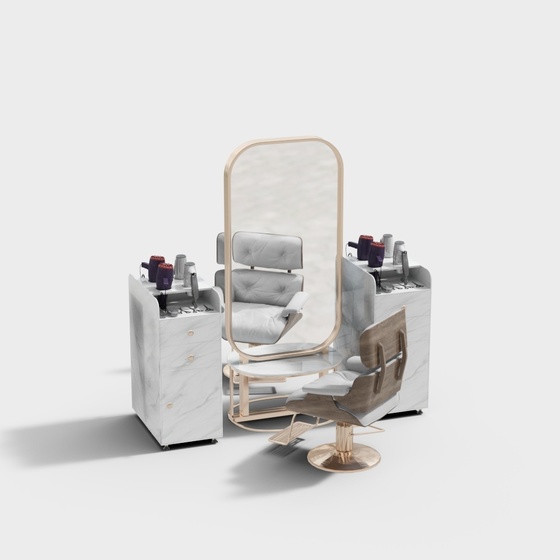 Modern Barber Chair Combination 3D Model in Gray