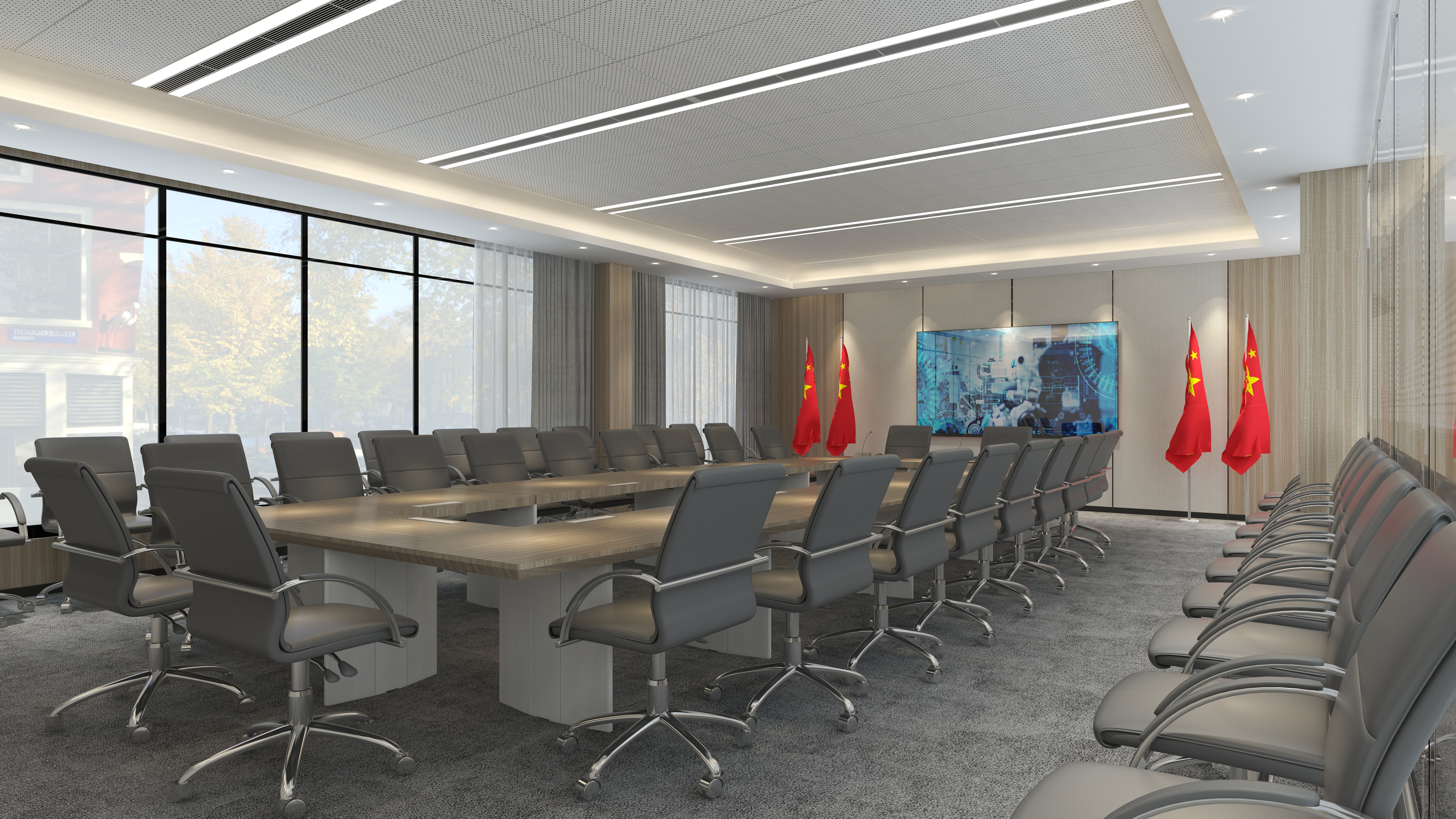 效果图全景施工图-会议室-装修设计方案