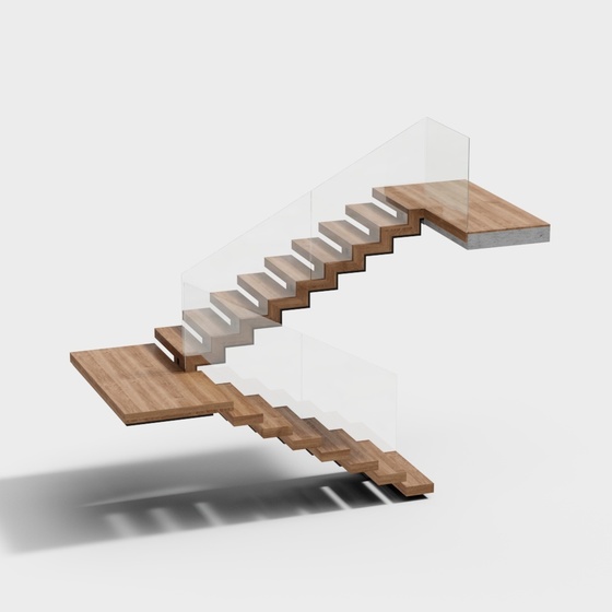 Modern Wooden Staircase 3D Model