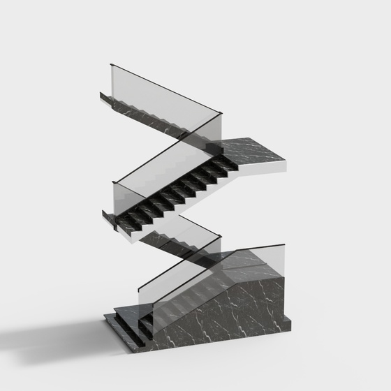 Modern Staircase 3D Model in Black Finish
