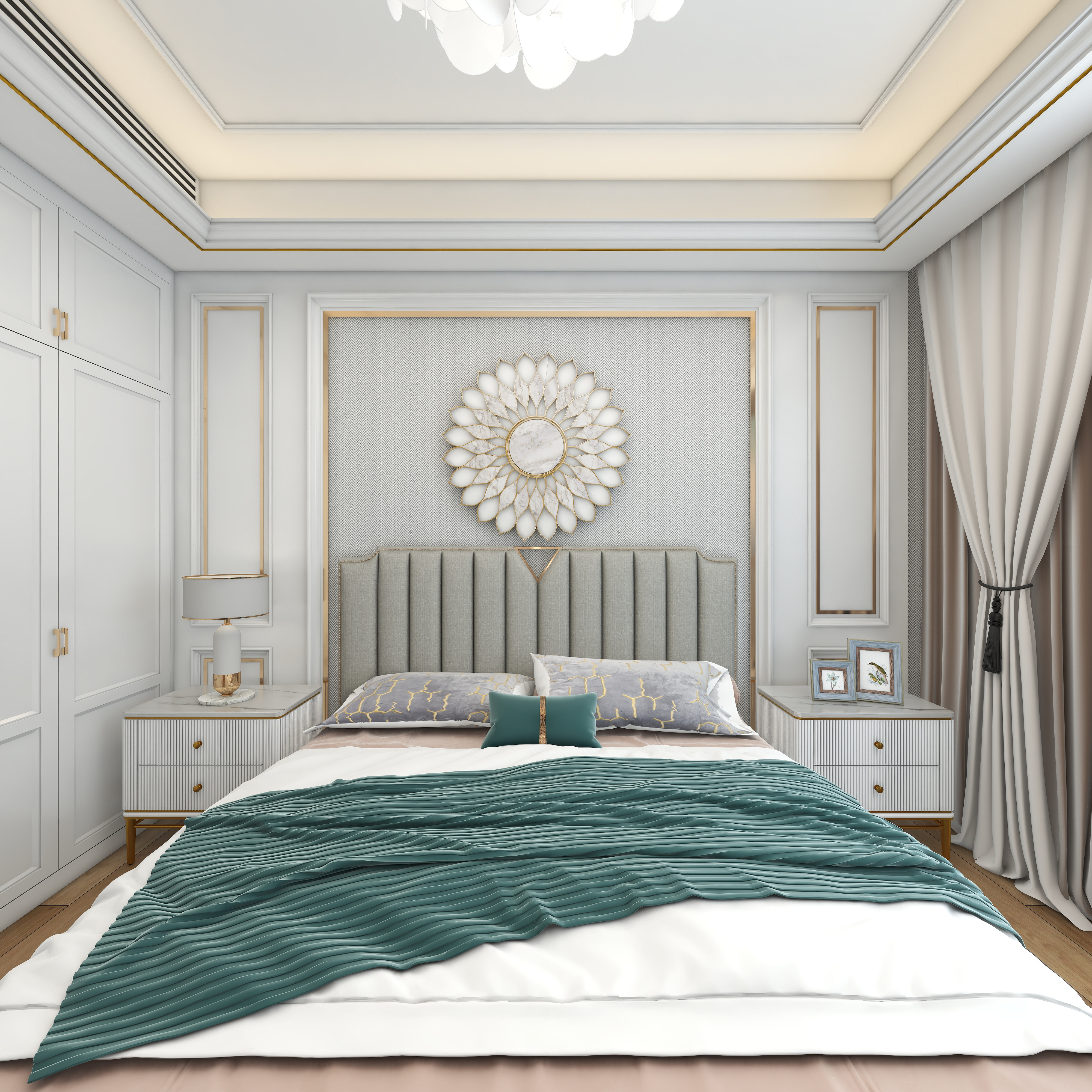 北宸空間設計-极米光影-392平三层别墅-美式轻奢二层长辈房装修效果图第4张