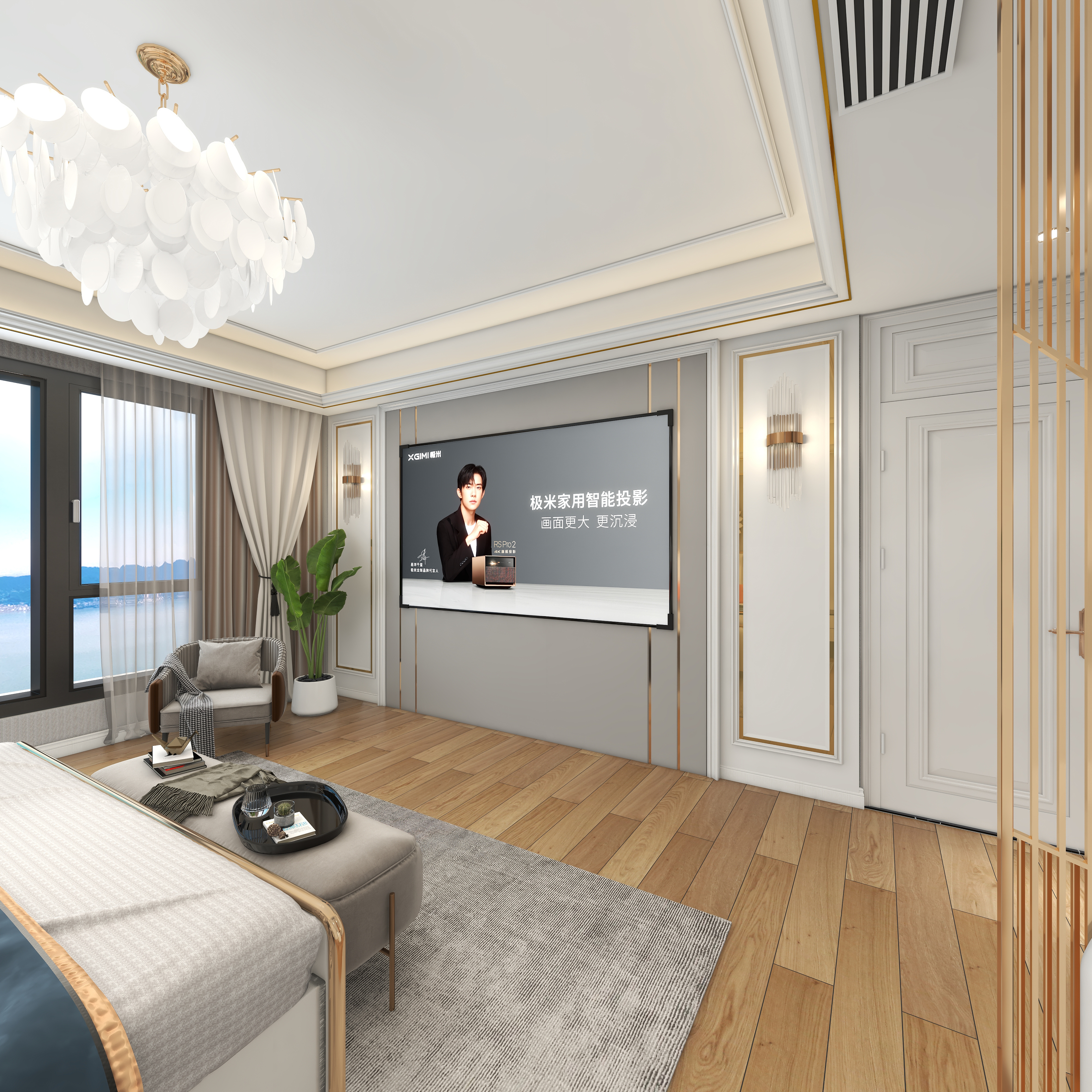 北宸空間設計-极米光影-392平三层别墅-美式轻奢二层主卧装修效果图第3张