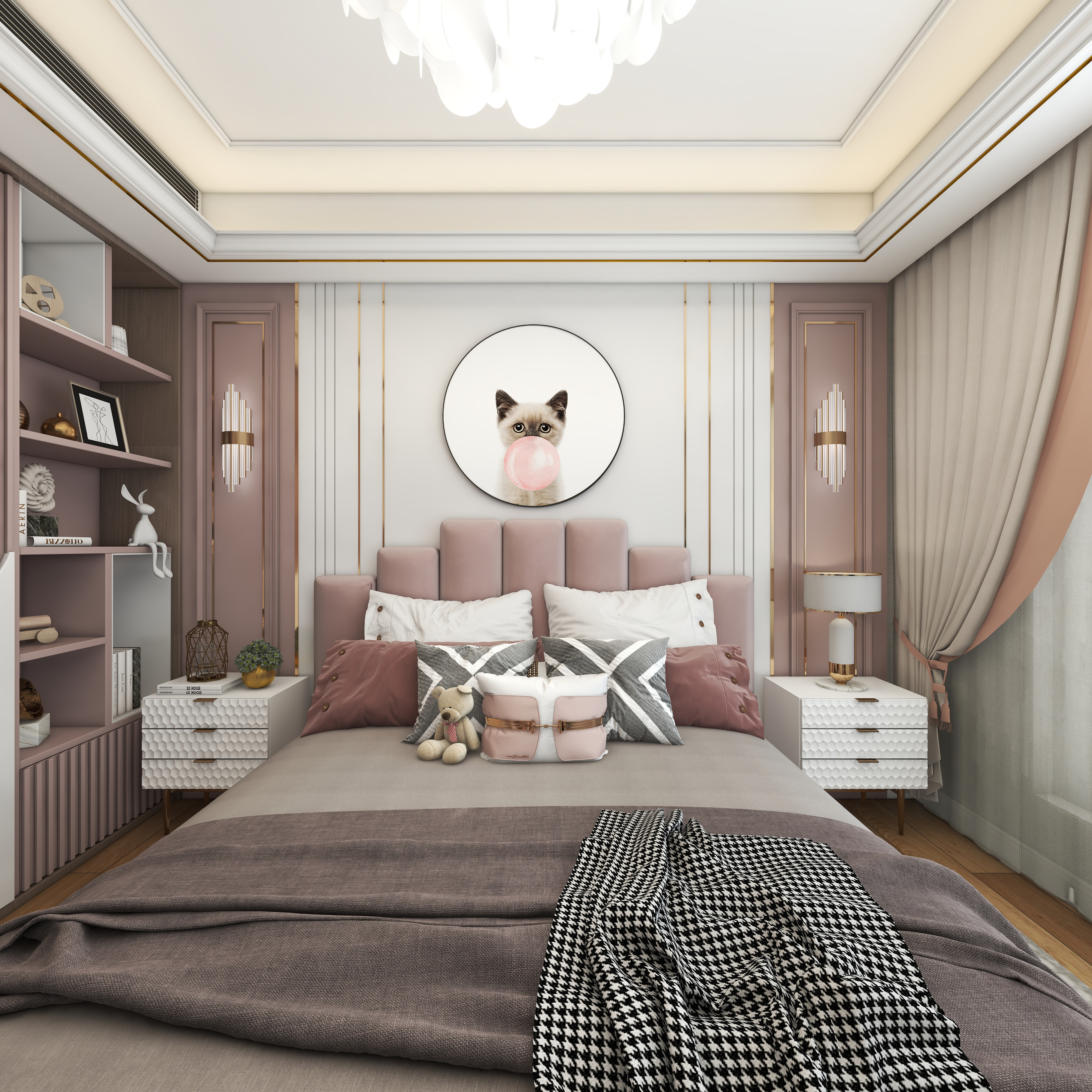 北宸空間設計-极米光影-392平三层别墅-美式轻奢三层公主房装修效果图第4张