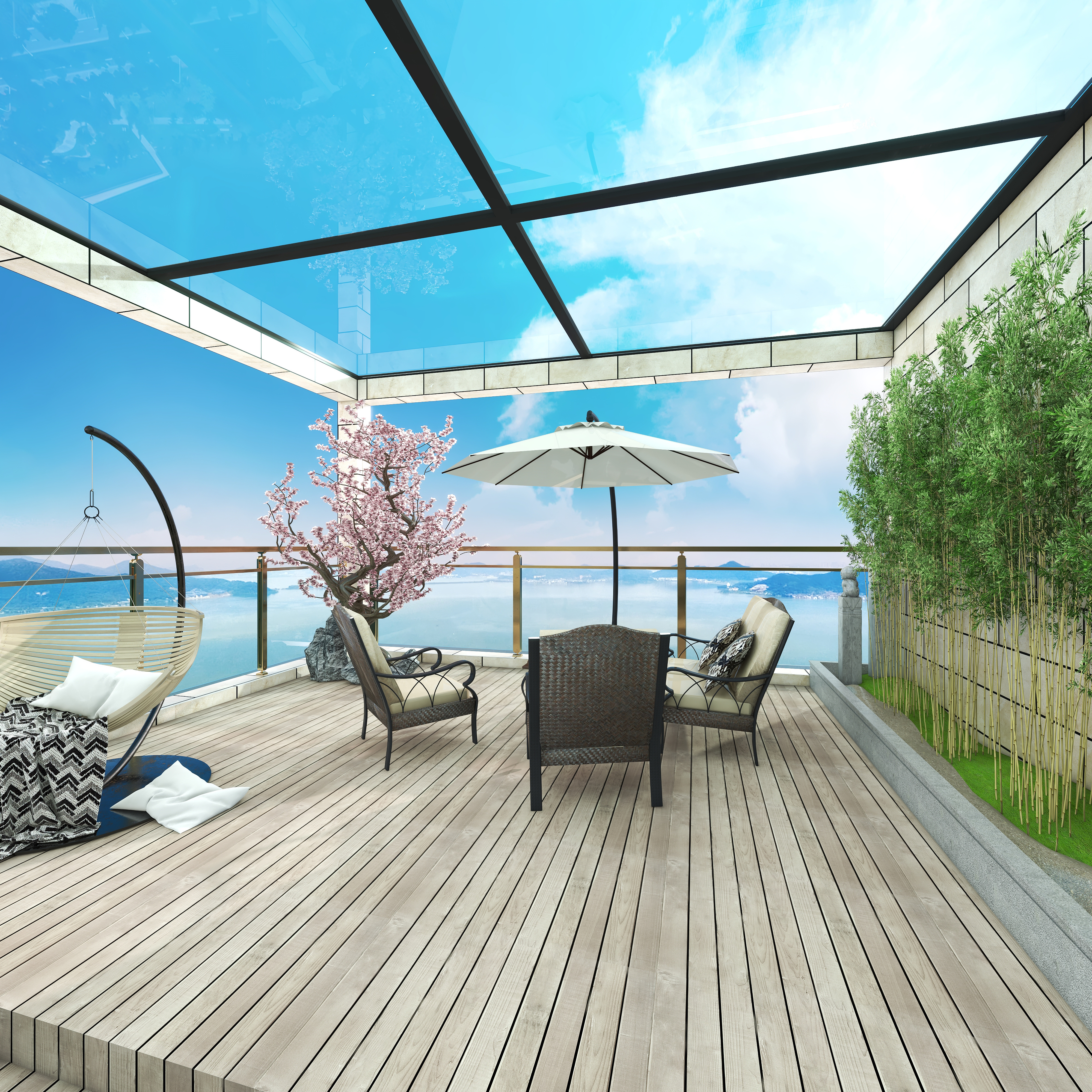 北宸空間設計-极米光影-392平三层别墅-美式轻奢三层露台（无顶）装修效果图第4张