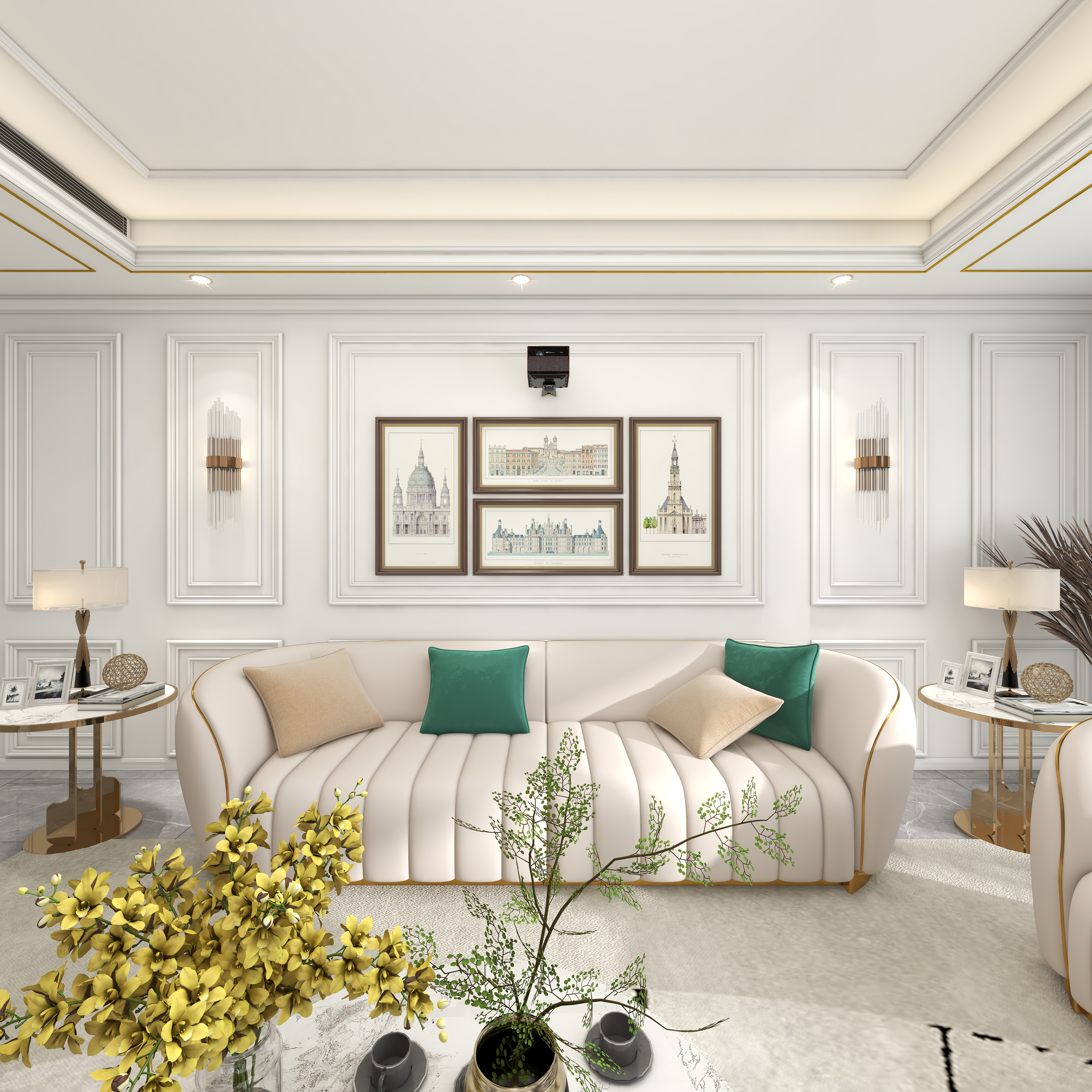 北宸空間設計-极米光影-392平三层别墅-美式轻奢一层客厅装修效果图第5张