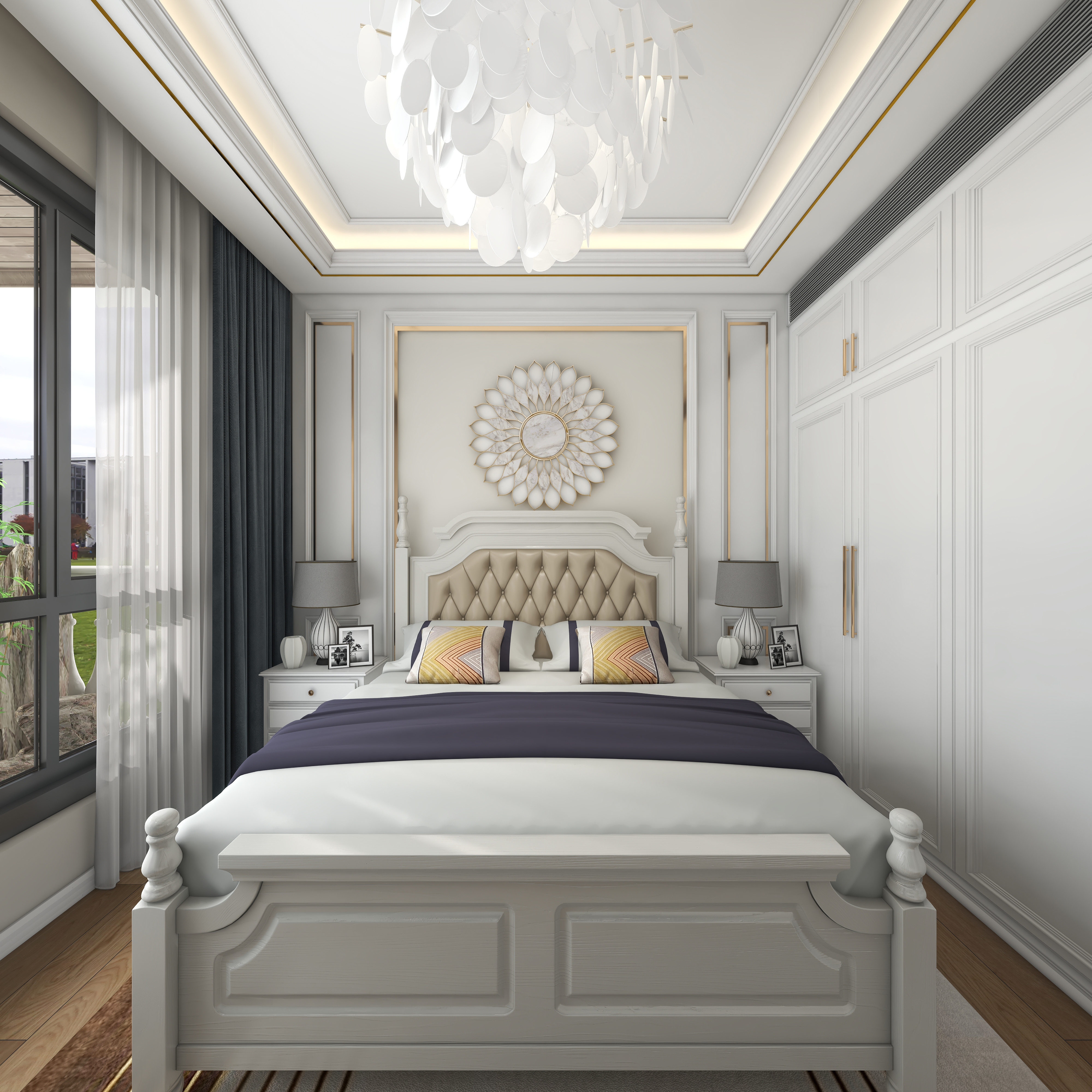 北宸空間設計-极米光影-392平三层别墅-美式轻奢一层客卧装修效果图第4张