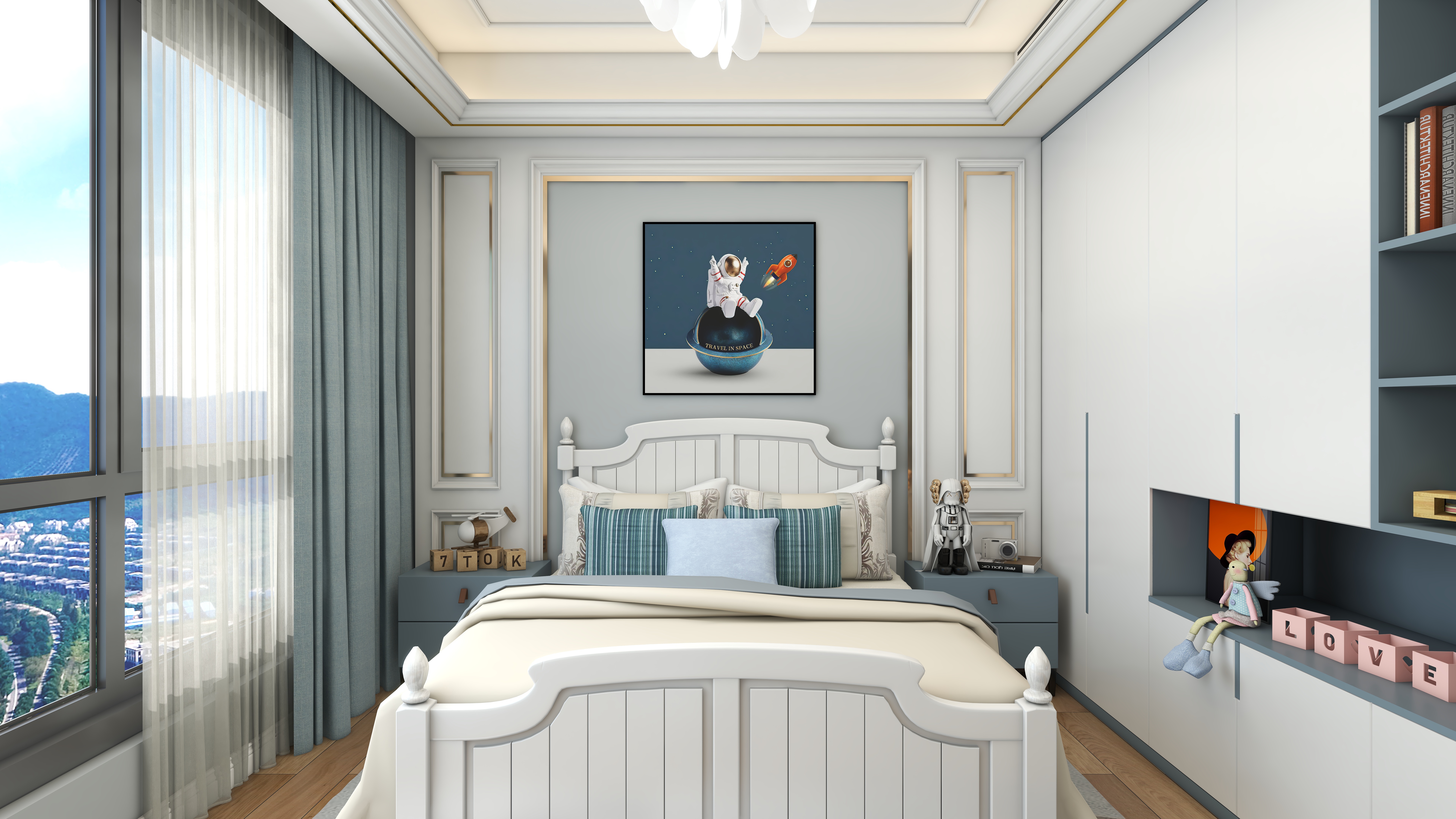 北宸空間設計-极米光影-392平三层别墅-美式轻奢三层男孩房装修效果图第4张