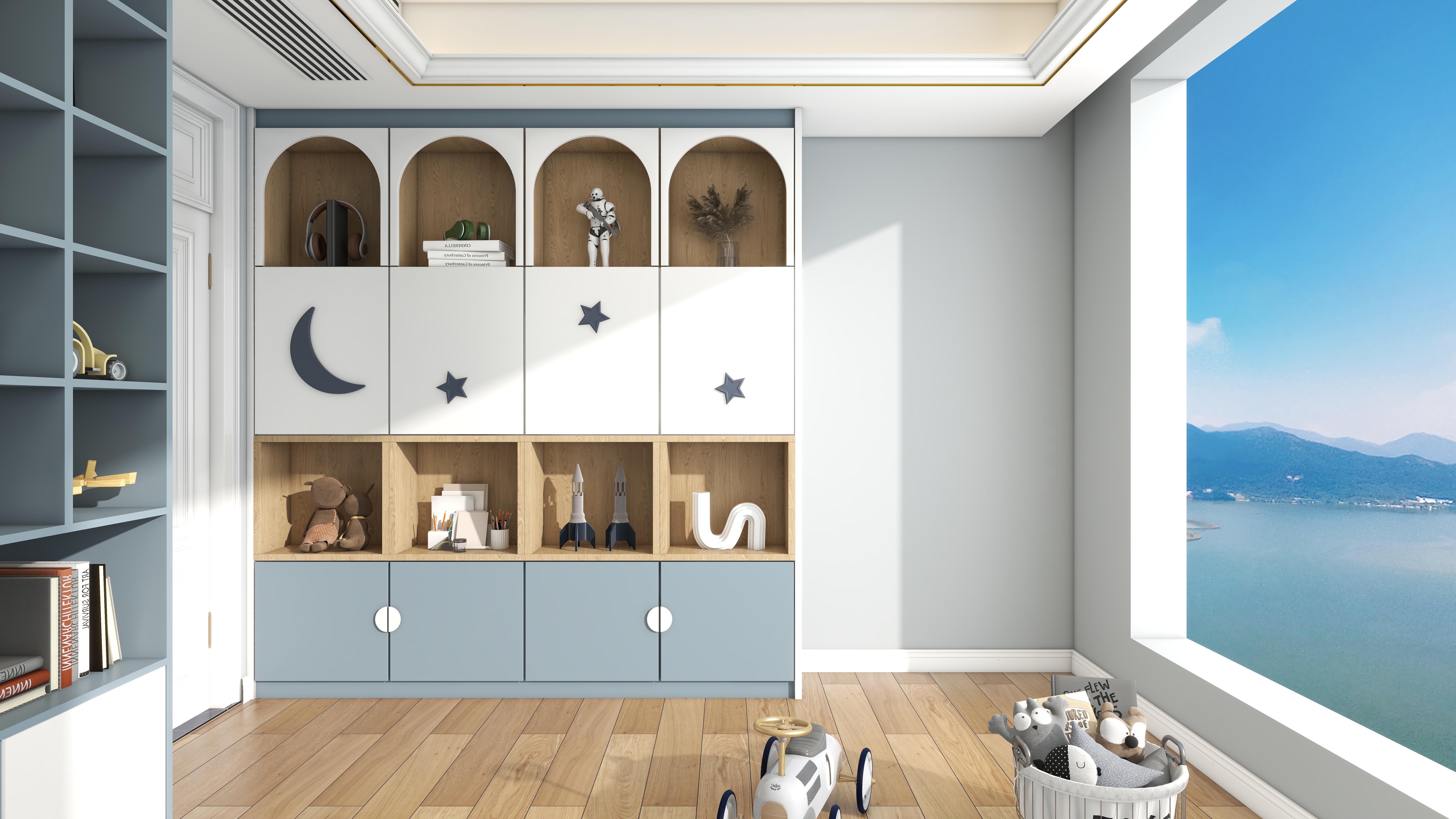 北宸空間設計-极米光影-392平三层别墅-美式轻奢三层男孩房装修效果图第2张