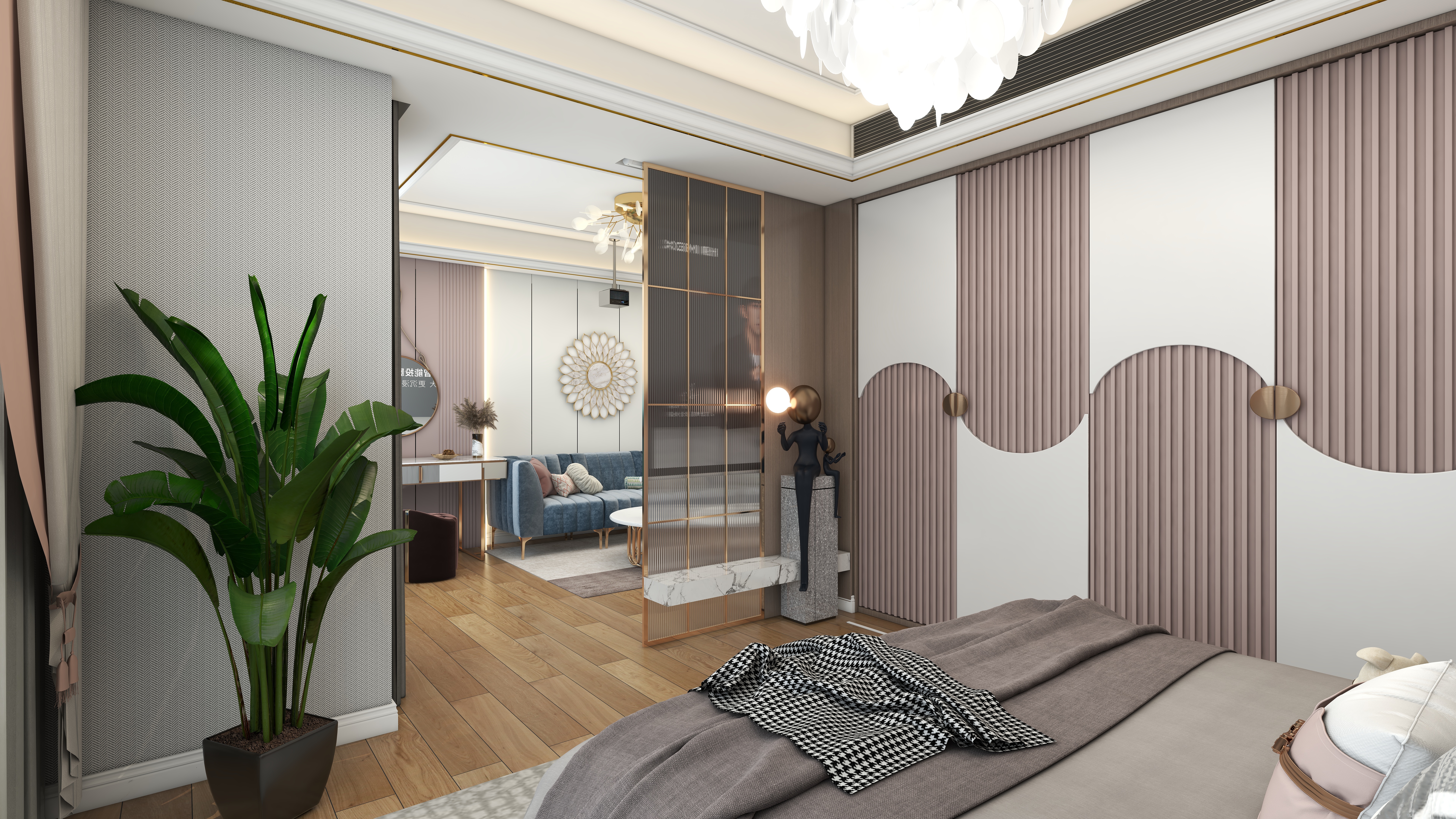 北宸空間設計-极米光影-392平三层别墅-美式轻奢三层公主房装修效果图第3张