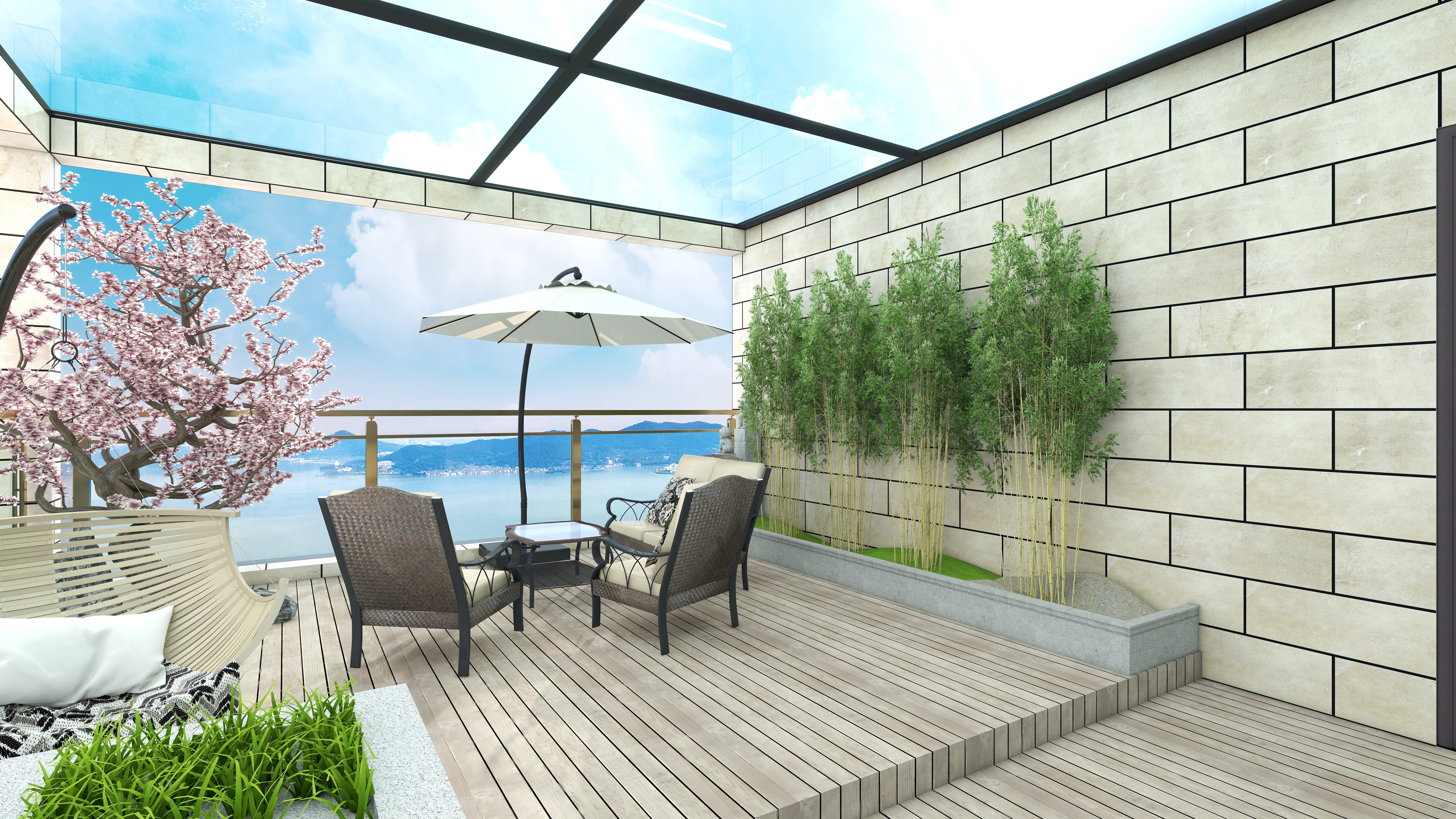 北宸空間設計-极米光影-392平三层别墅-美式轻奢三层露台（无顶）装修效果图第2张