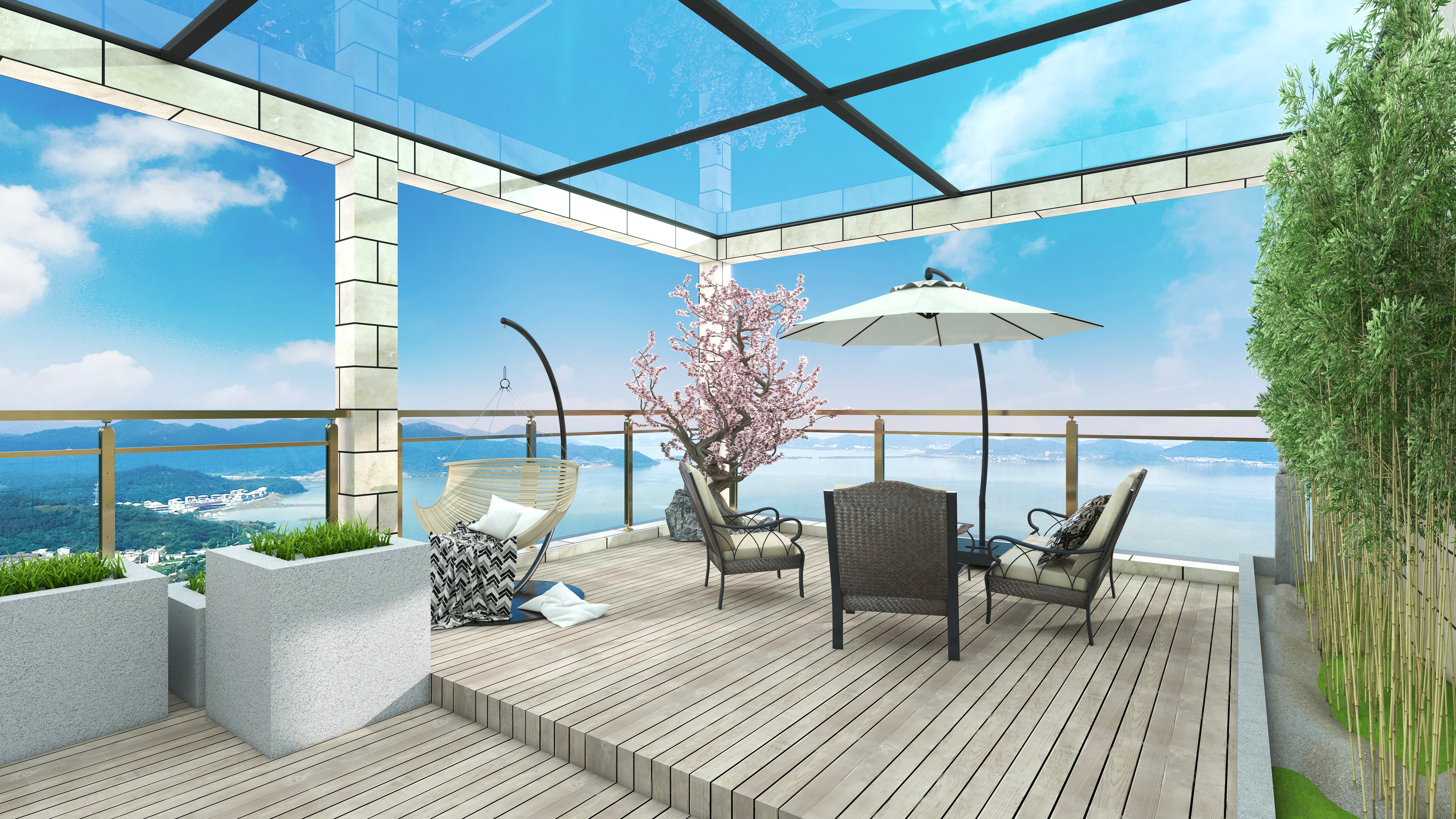 北宸空間設計-极米光影-392平三层别墅-美式轻奢三层露台（无顶）装修效果图第1张