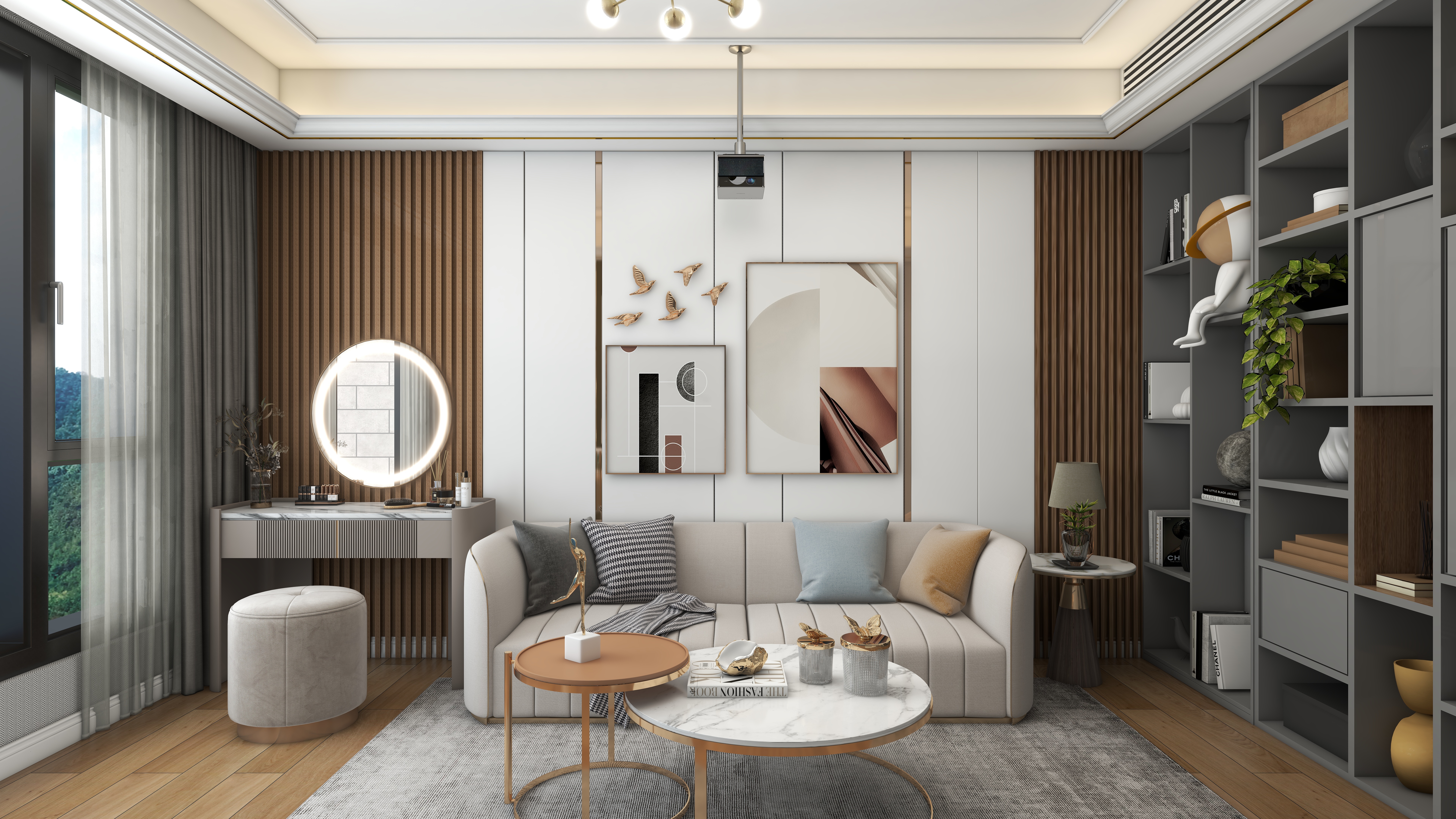 北宸空間設計-极米光影-392平三层别墅-美式轻奢二层长辈房起居室装修效果图第3张