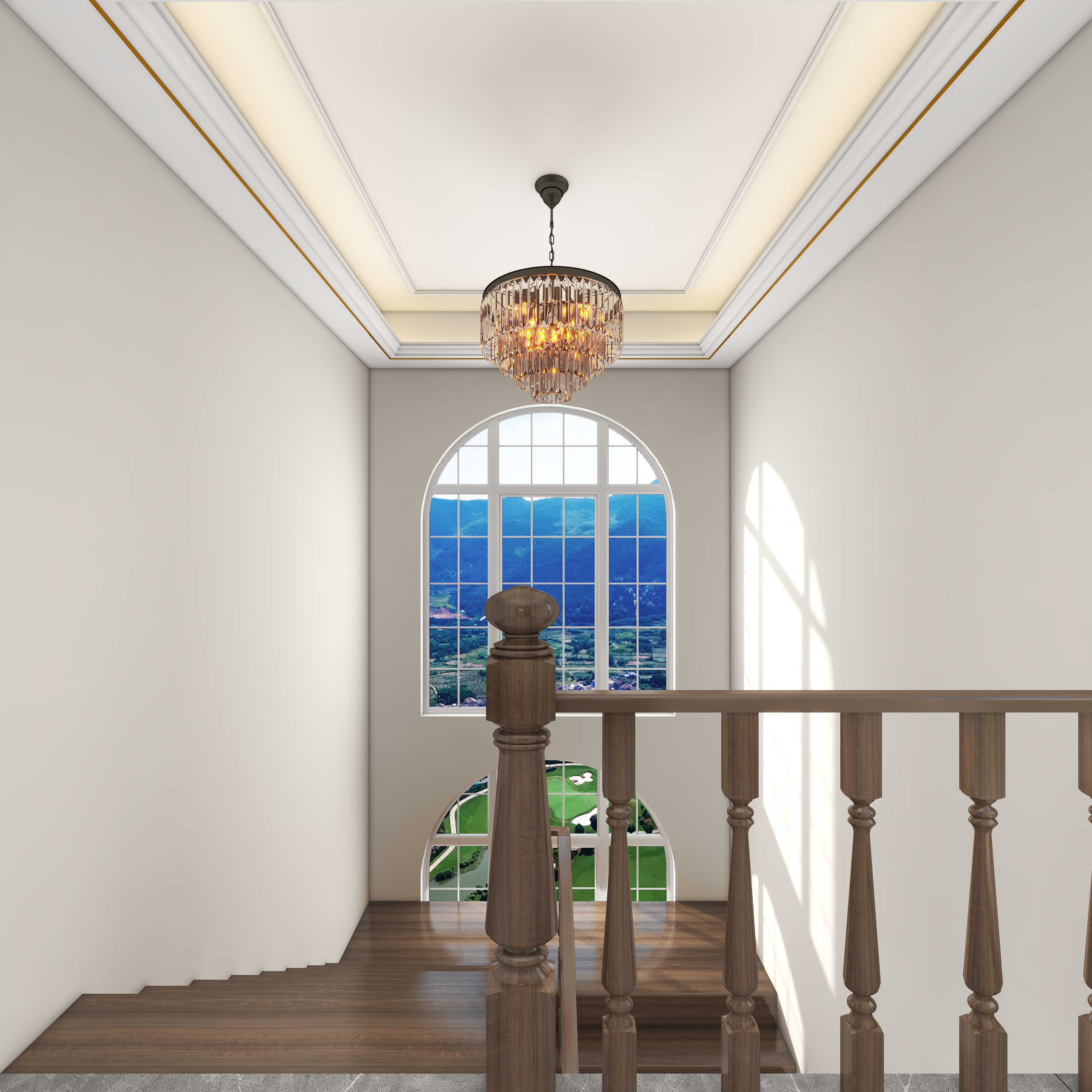 北宸空間設計-极米光影-392平三层别墅-美式轻奢三层三楼走廊装修效果图第4张