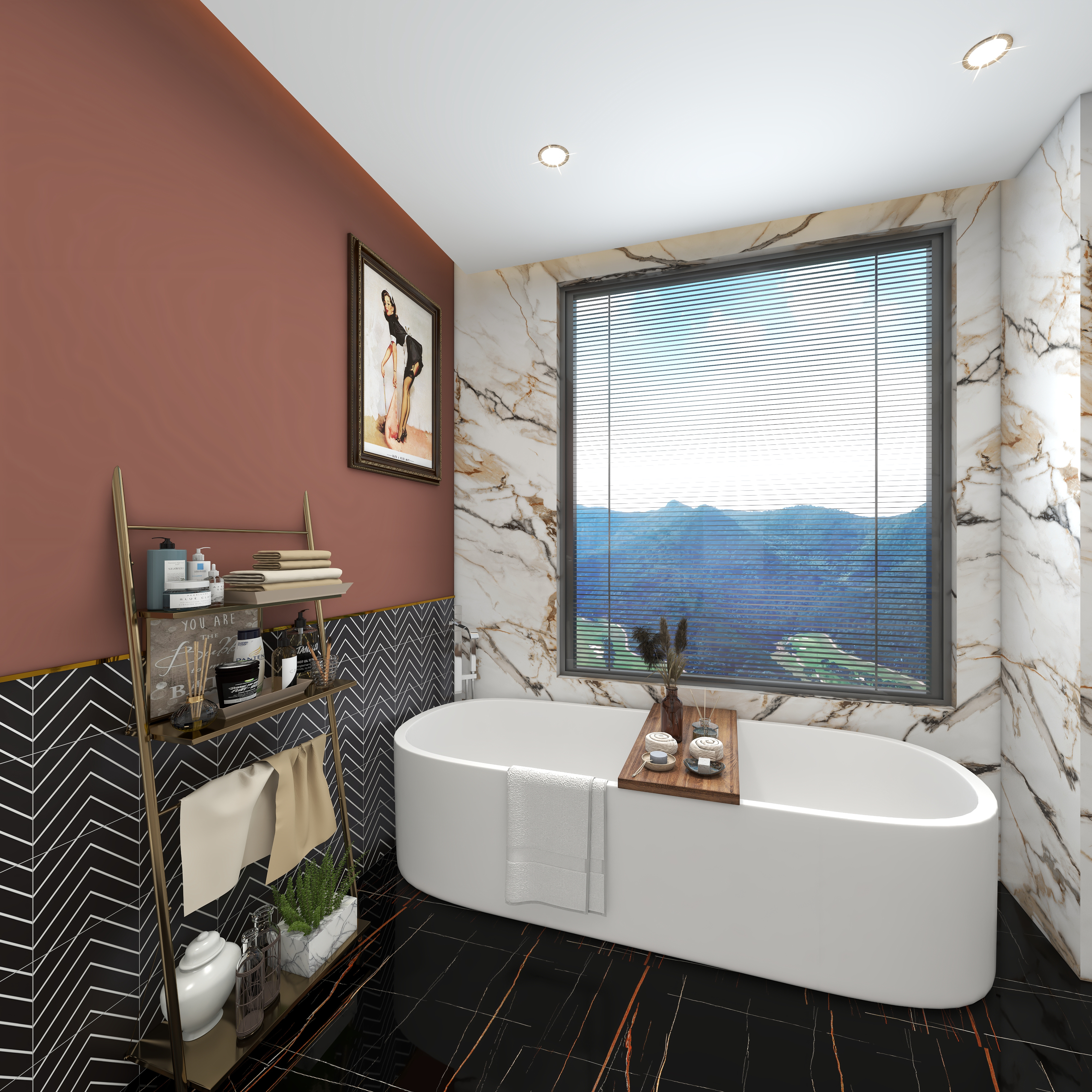 北宸空間設計-极米光影-392平三层别墅-美式轻奢二层主卫装修效果图第4张