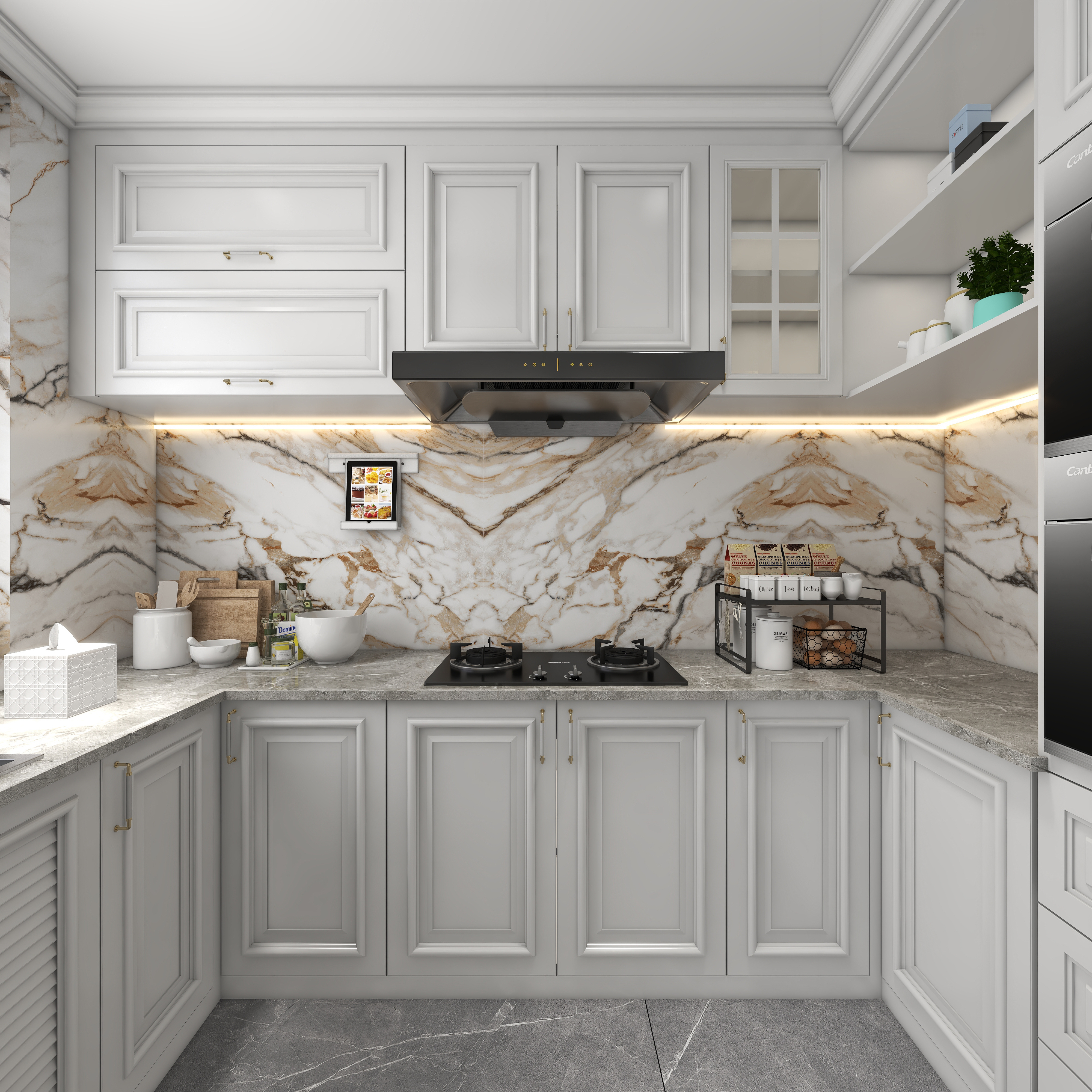 北宸空間設計-极米光影-392平三层别墅-美式轻奢一层厨房装修效果图第4张