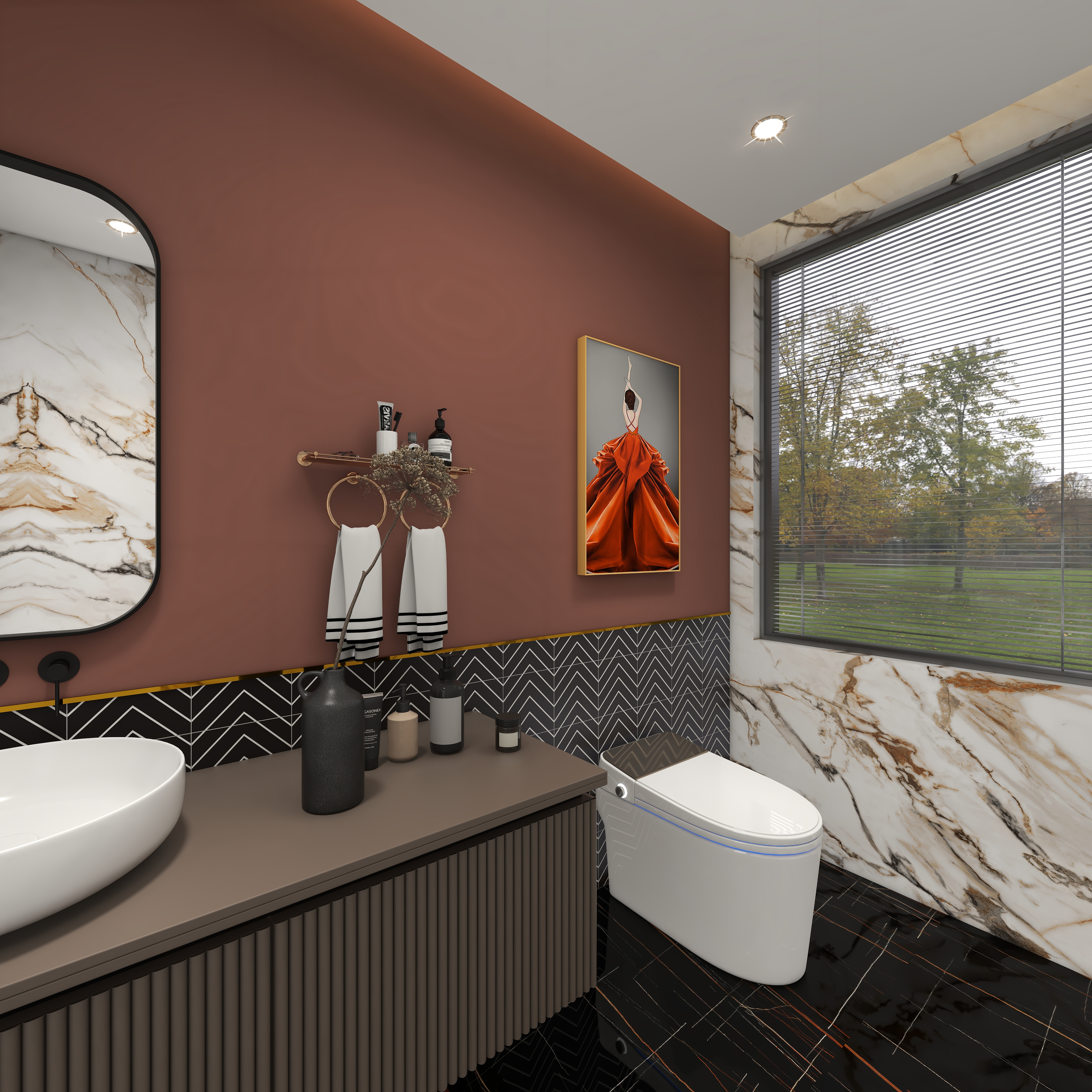 北宸空間設計-极米光影-392平三层别墅-美式轻奢一层卫生间装修效果图第4张