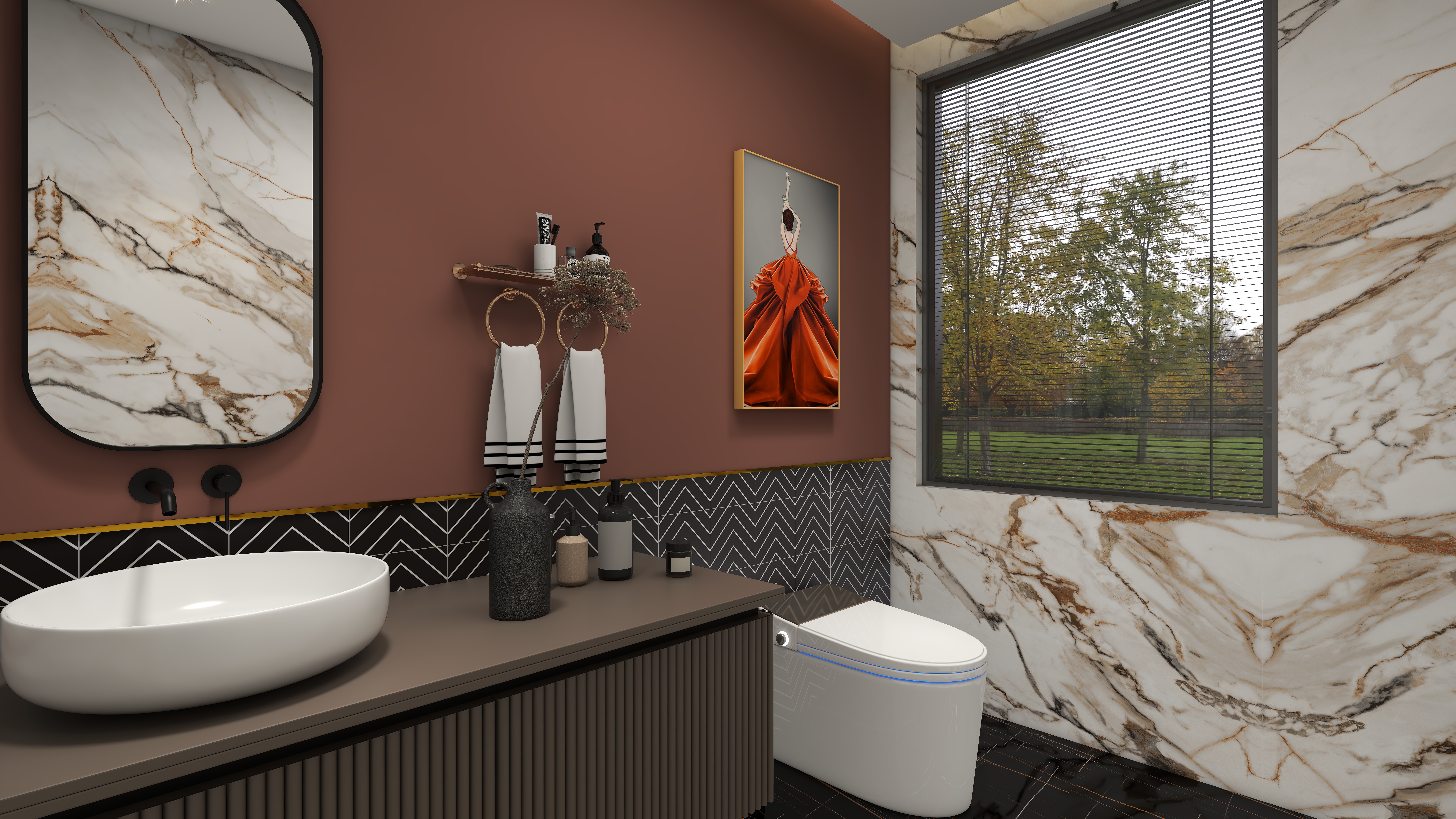 北宸空間設計-极米光影-392平三层别墅-美式轻奢一层卫生间装修效果图第1张