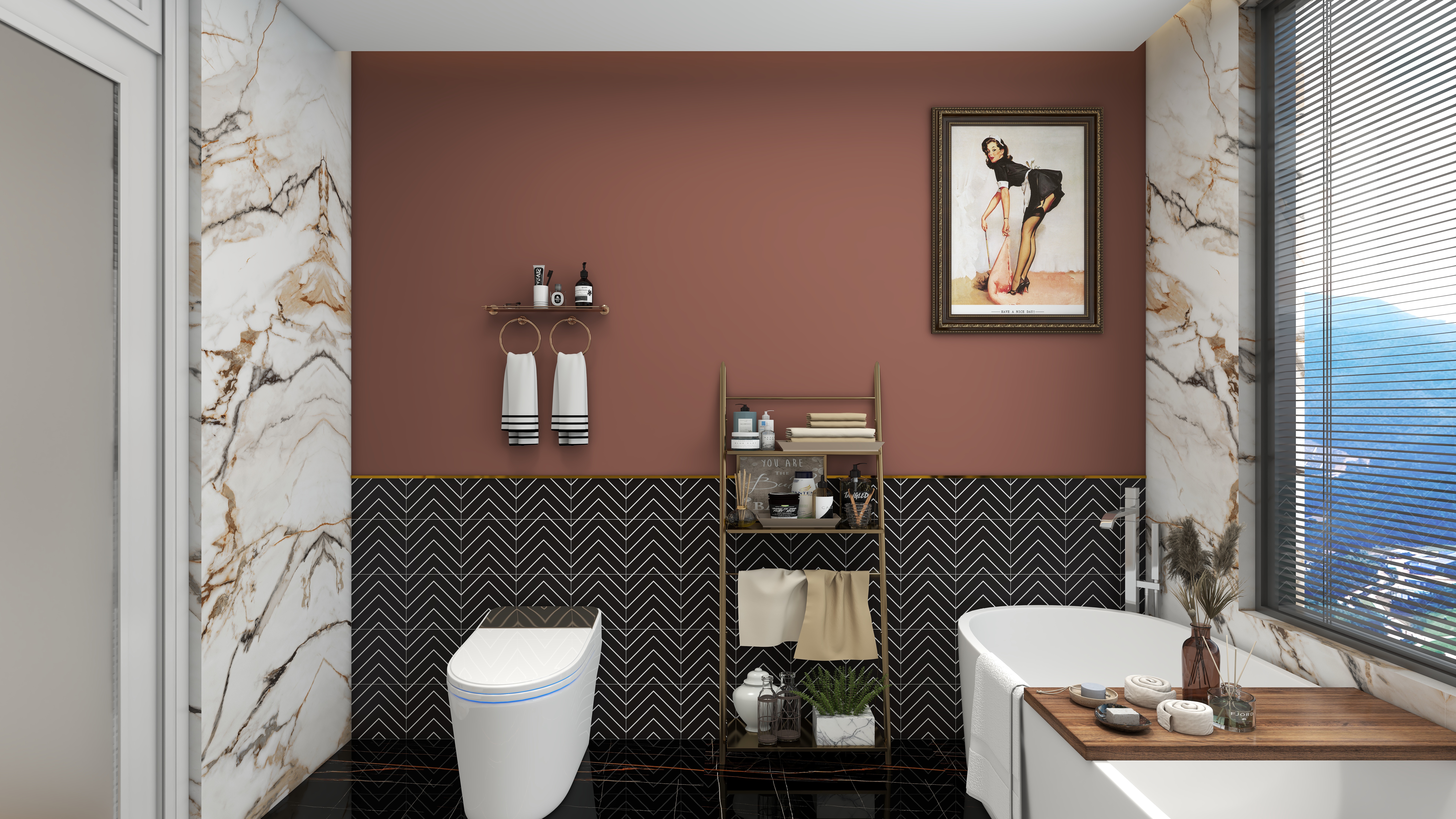 北宸空間設計-极米光影-392平三层别墅-美式轻奢二层主卫装修效果图第1张