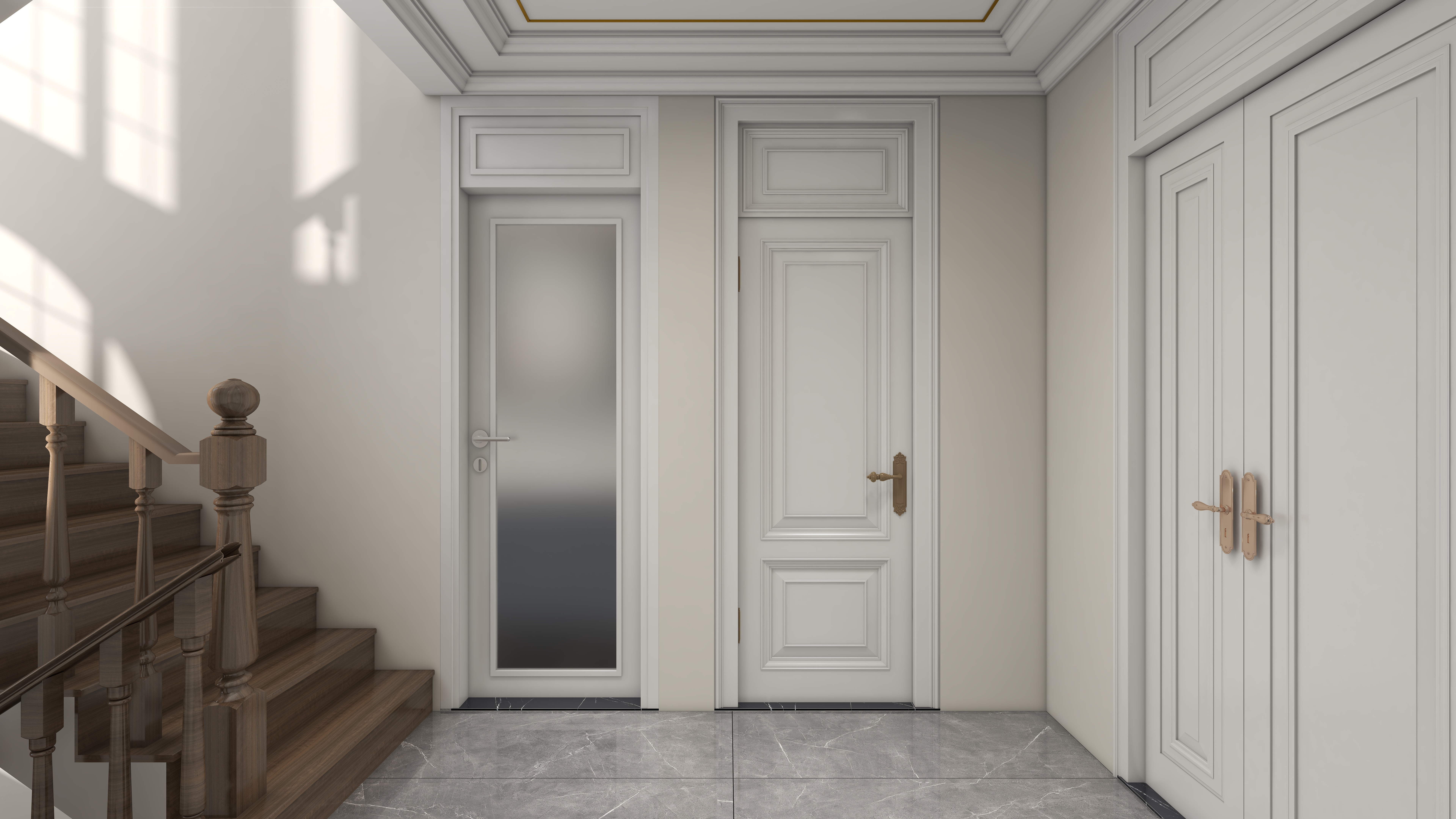 北宸空間設計-极米光影-392平三层别墅-美式轻奢二层二楼走廊装修效果图第3张