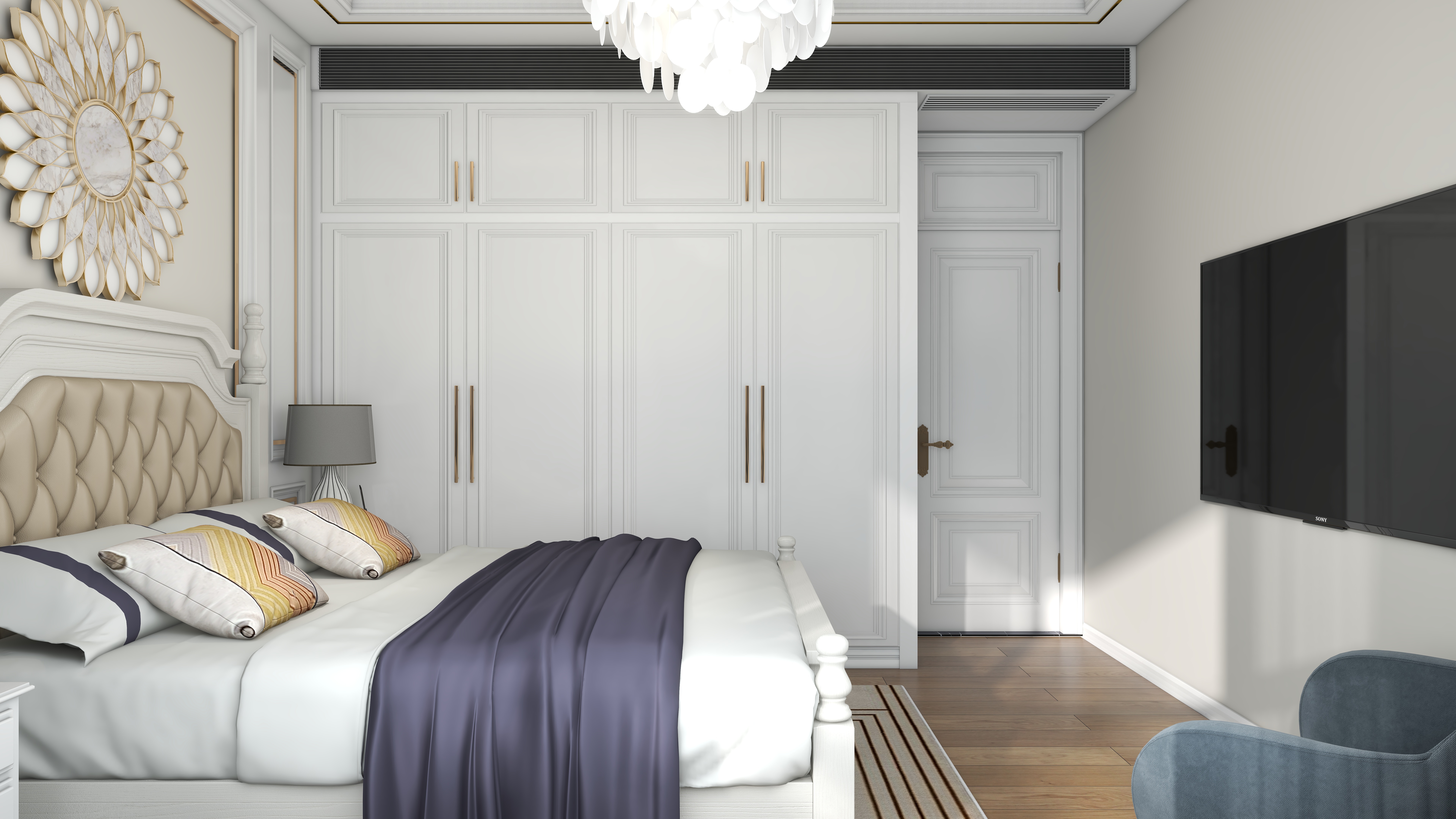 北宸空間設計-极米光影-392平三层别墅-美式轻奢一层客卧装修效果图第2张