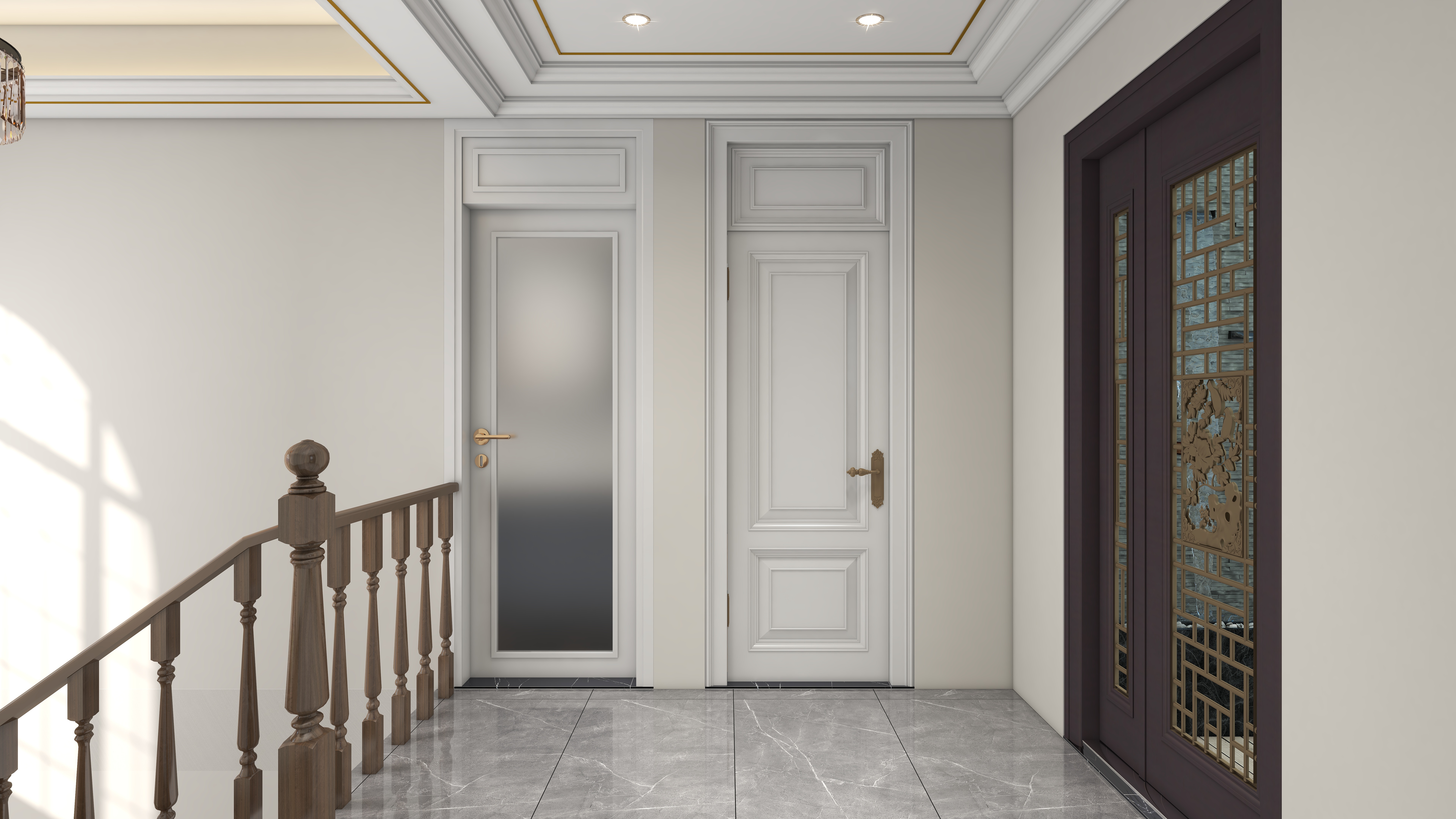 北宸空間設計-极米光影-392平三层别墅-美式轻奢三层三楼走廊装修效果图第1张