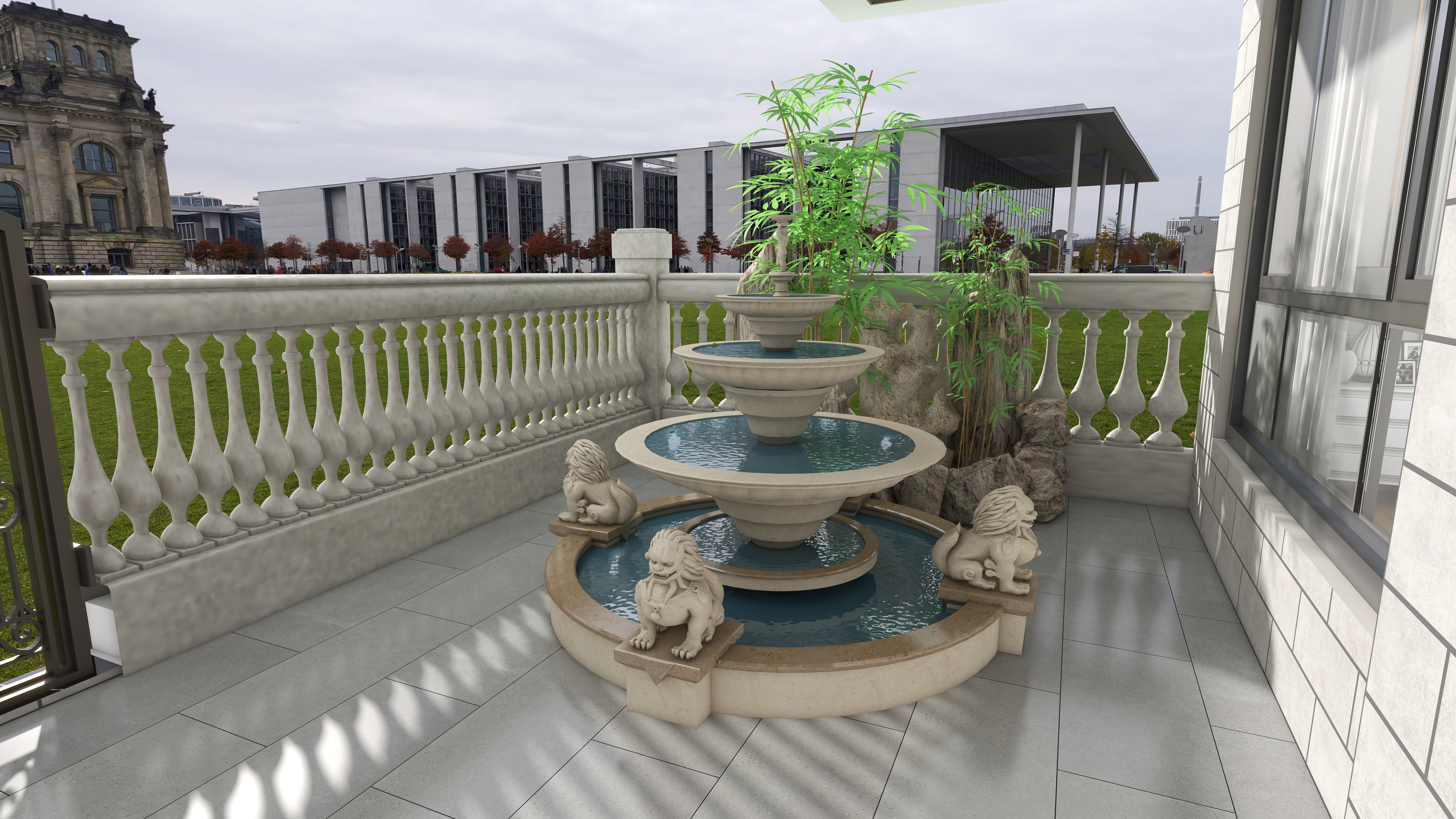 北宸空間設計-极米光影-392平三层别墅-美式轻奢一层庭院装修效果图第1张