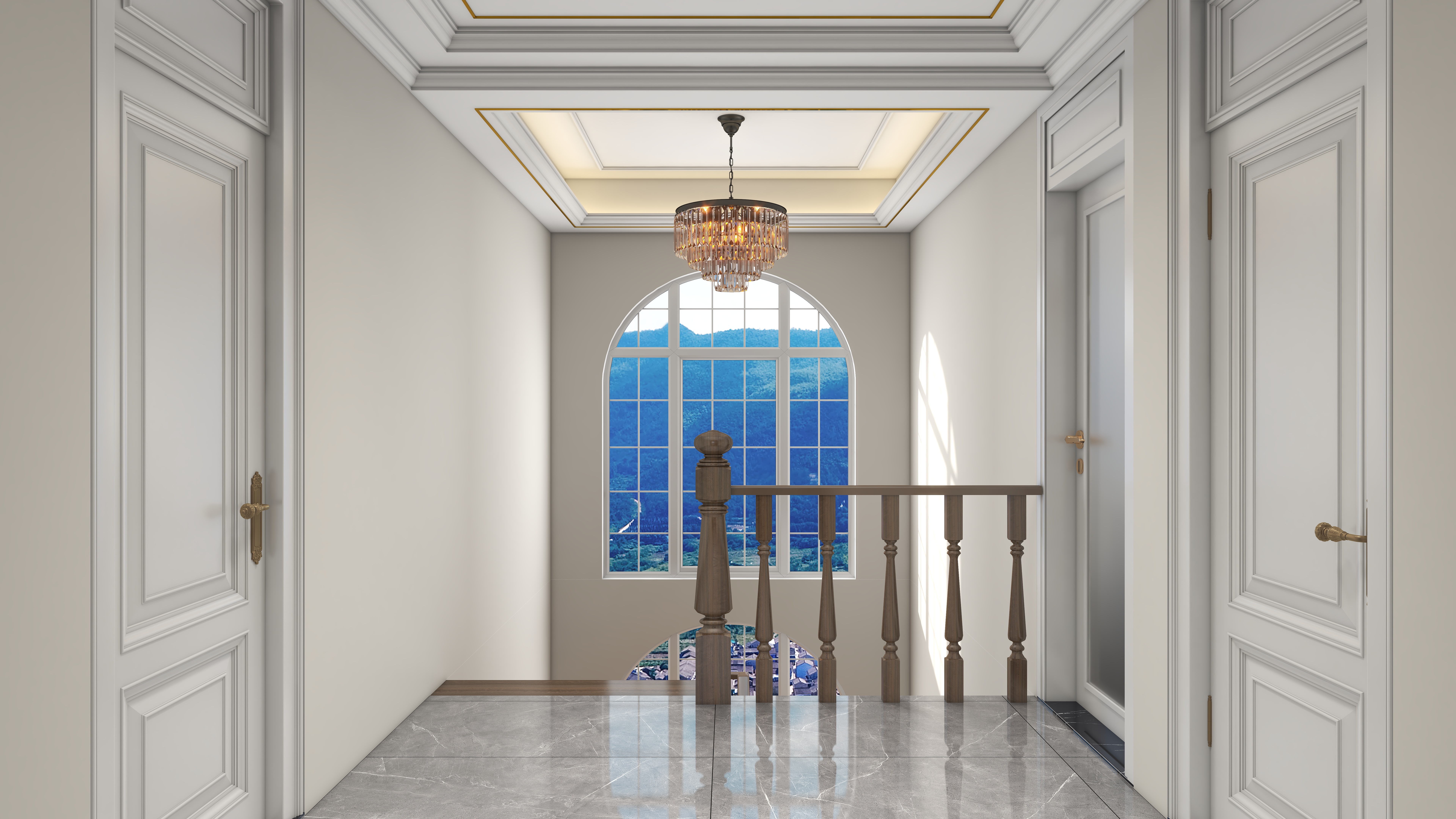 北宸空間設計-极米光影-392平三层别墅-美式轻奢三层三楼走廊装修效果图第2张