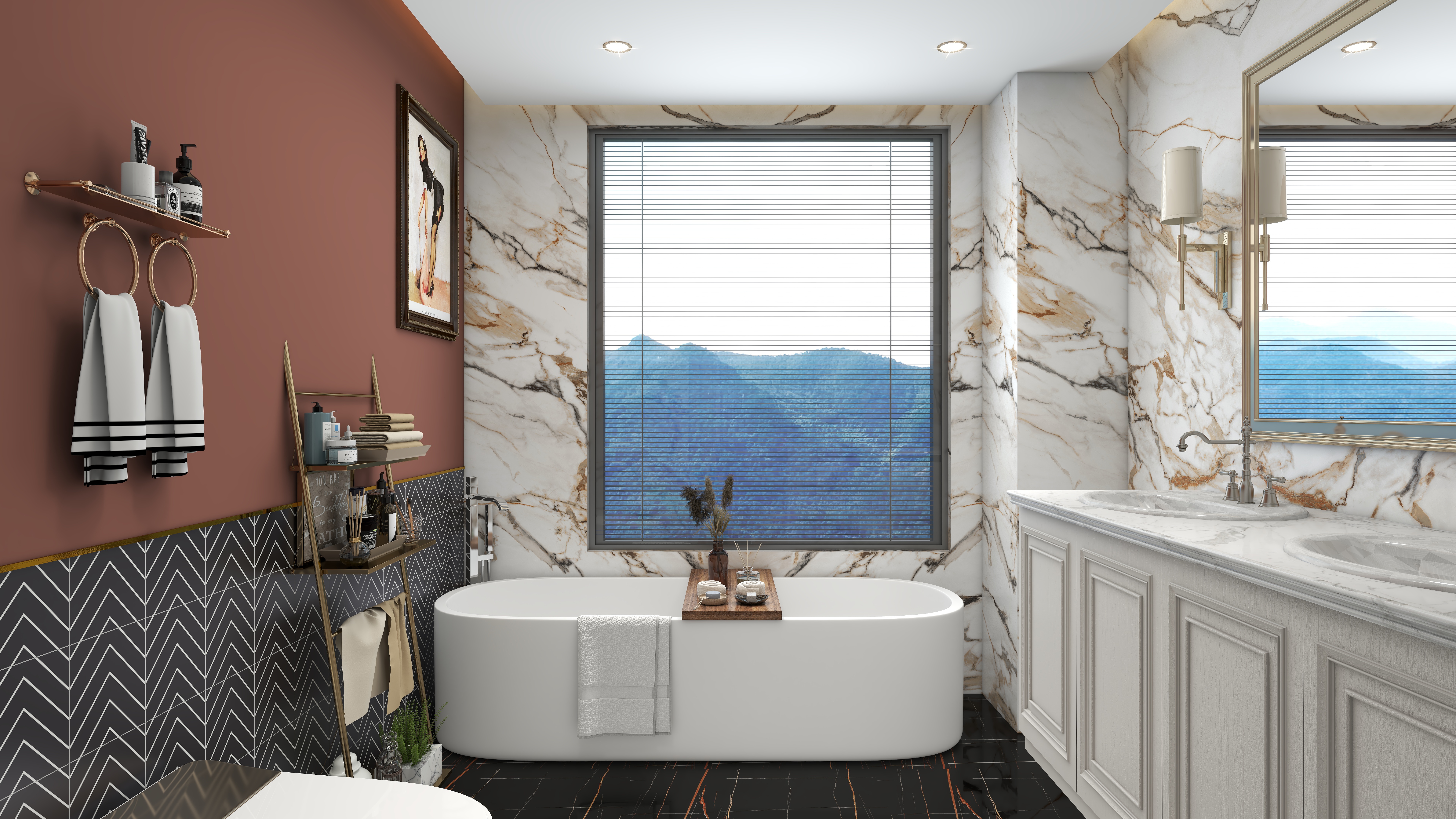 北宸空間設計-极米光影-392平三层别墅-美式轻奢二层主卫装修效果图第2张