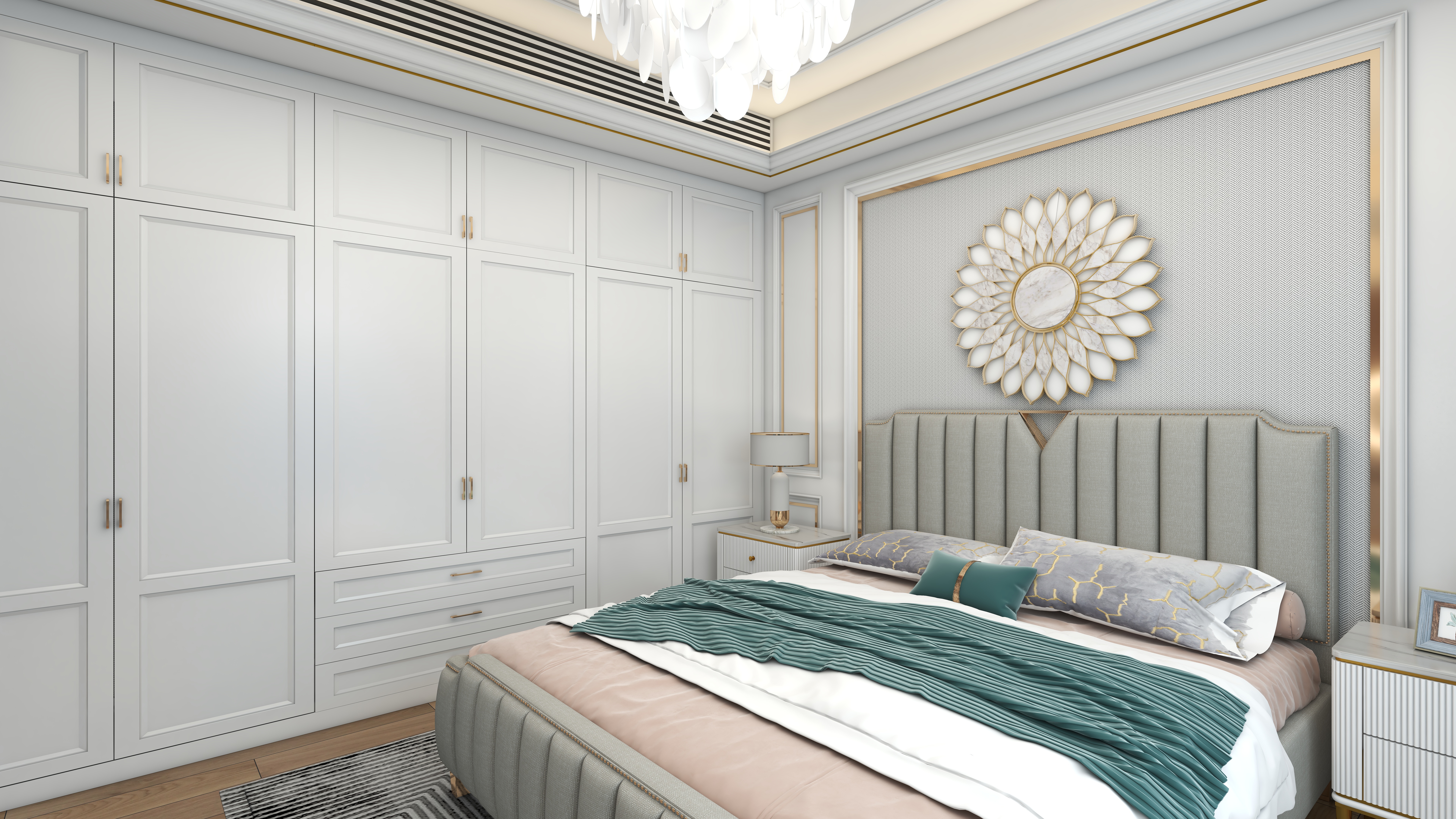 北宸空間設計-极米光影-392平三层别墅-美式轻奢二层长辈房装修效果图第2张