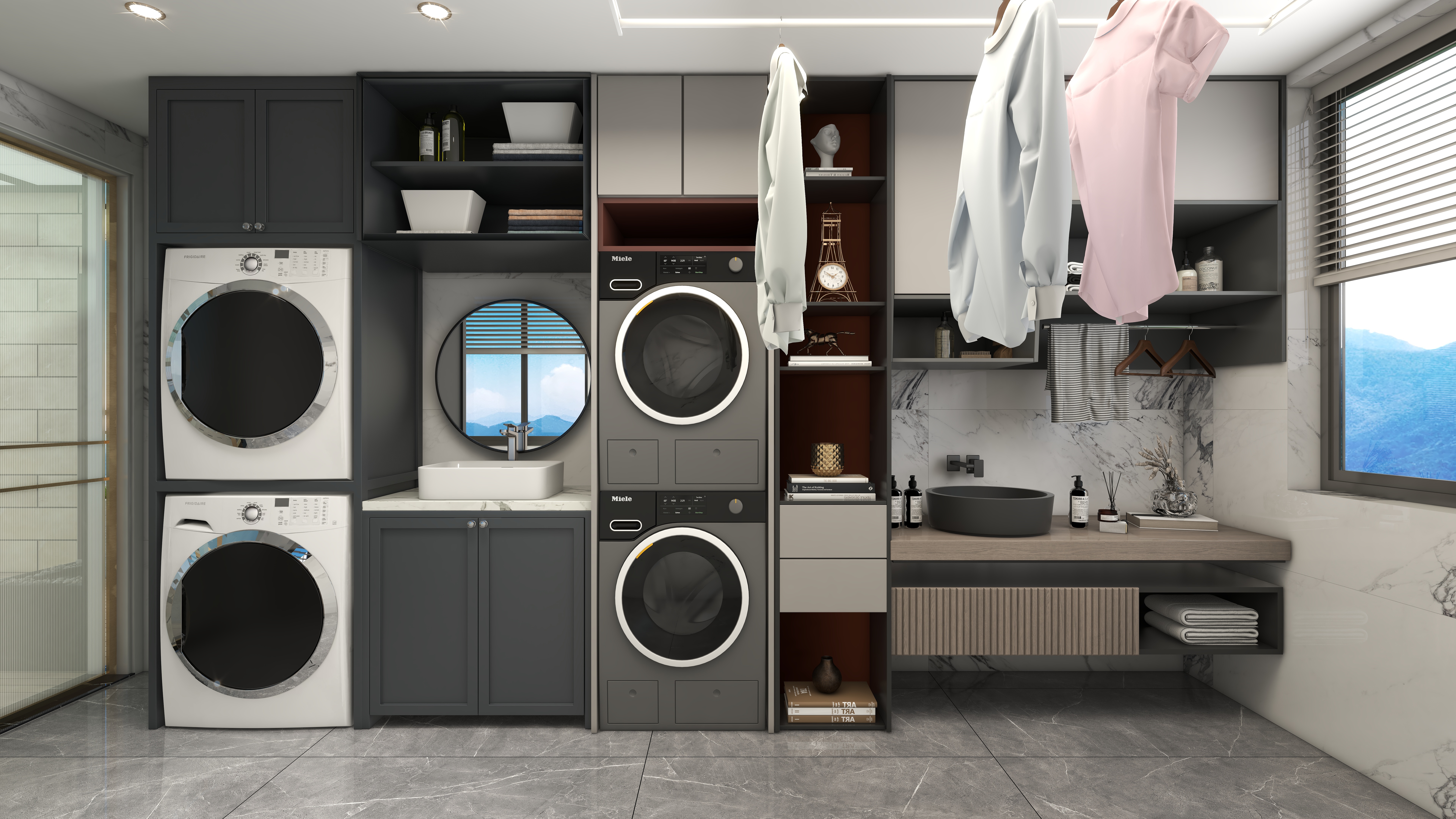 北宸空間設計-极米光影-392平三层别墅-美式轻奢三层洗衣房装修效果图第2张