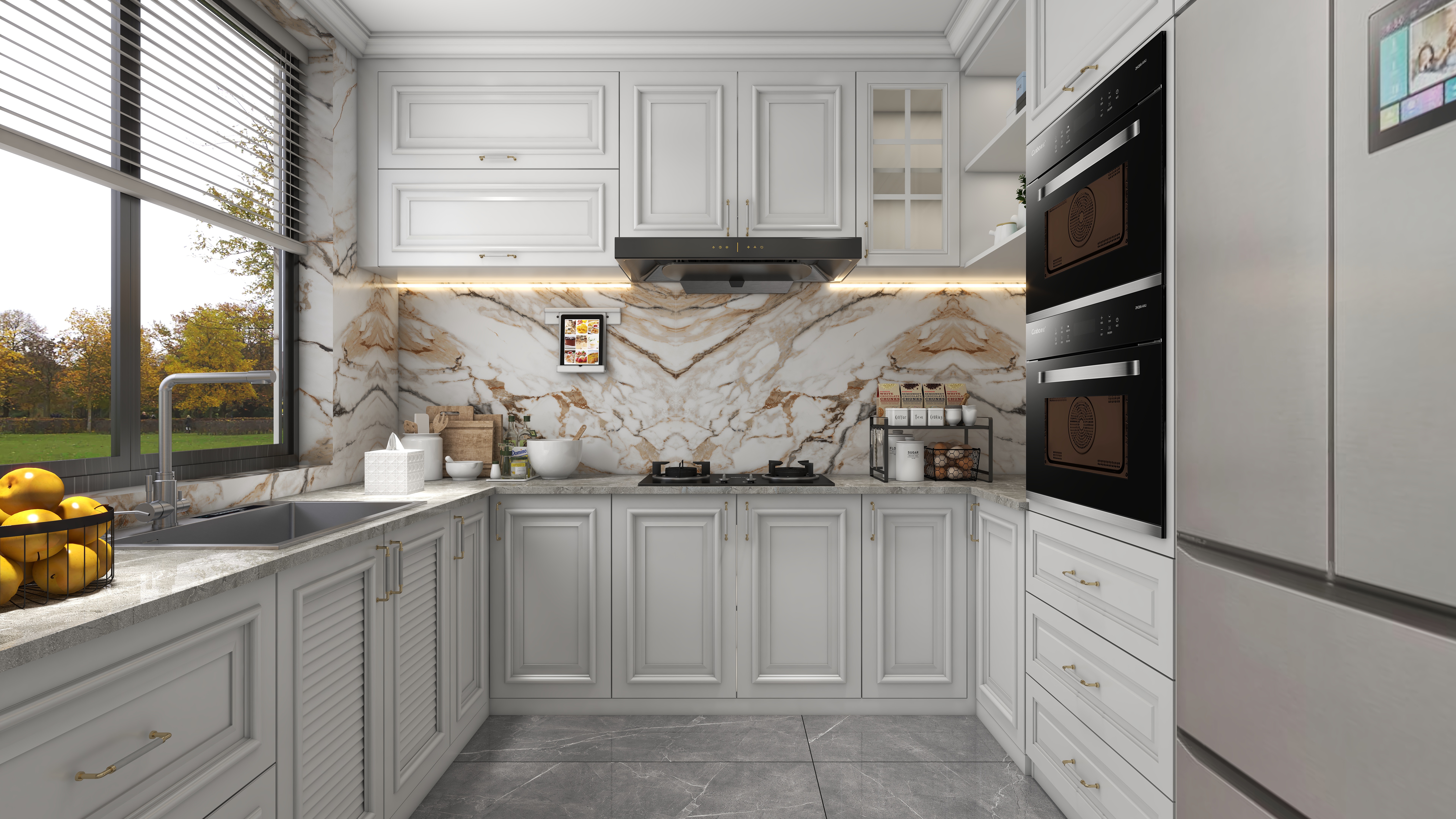 北宸空間設計-极米光影-392平三层别墅-美式轻奢一层厨房装修效果图第2张