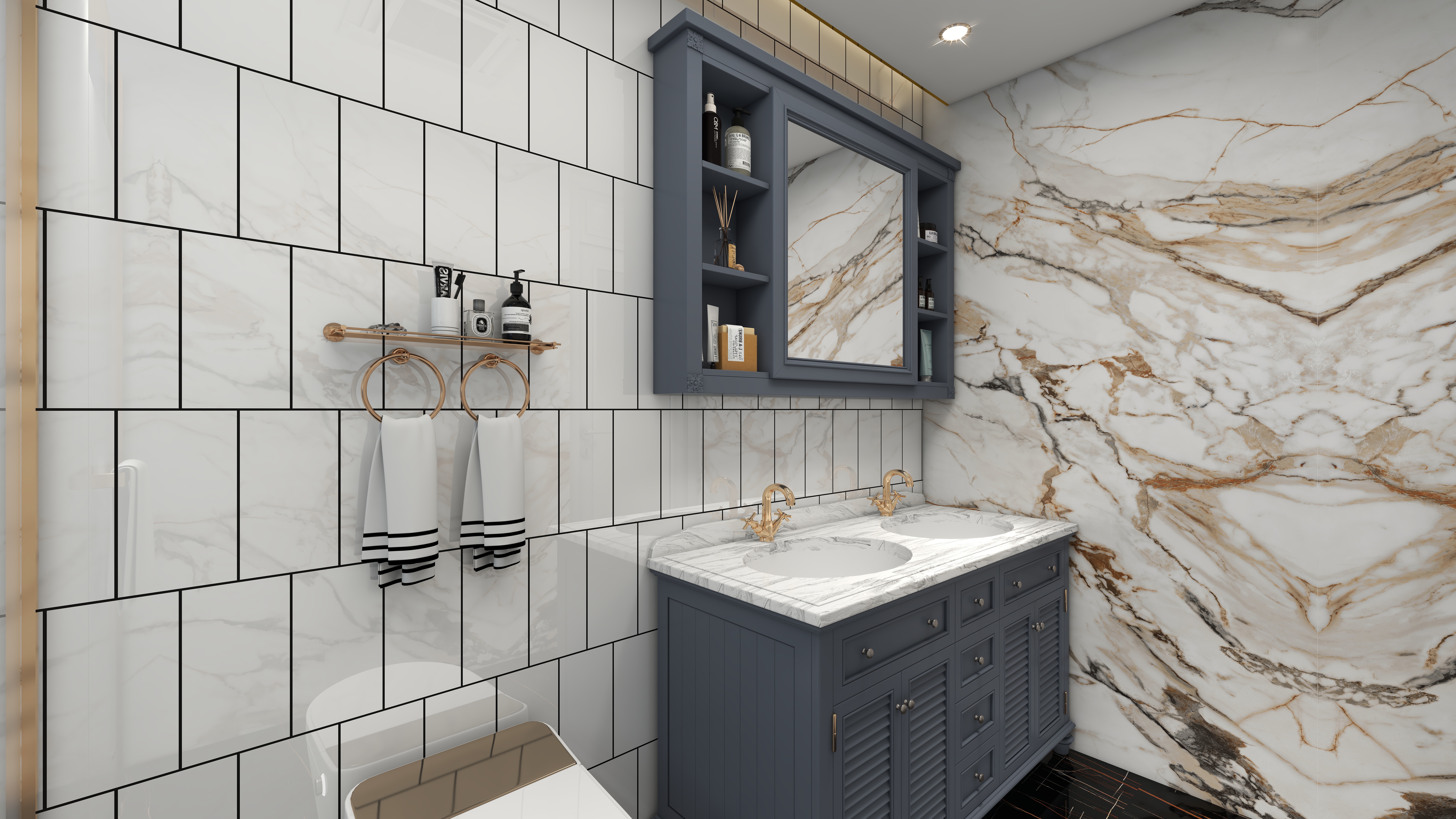 北宸空間設計-极米光影-392平三层别墅-美式轻奢二层卫生间装修效果图第3张