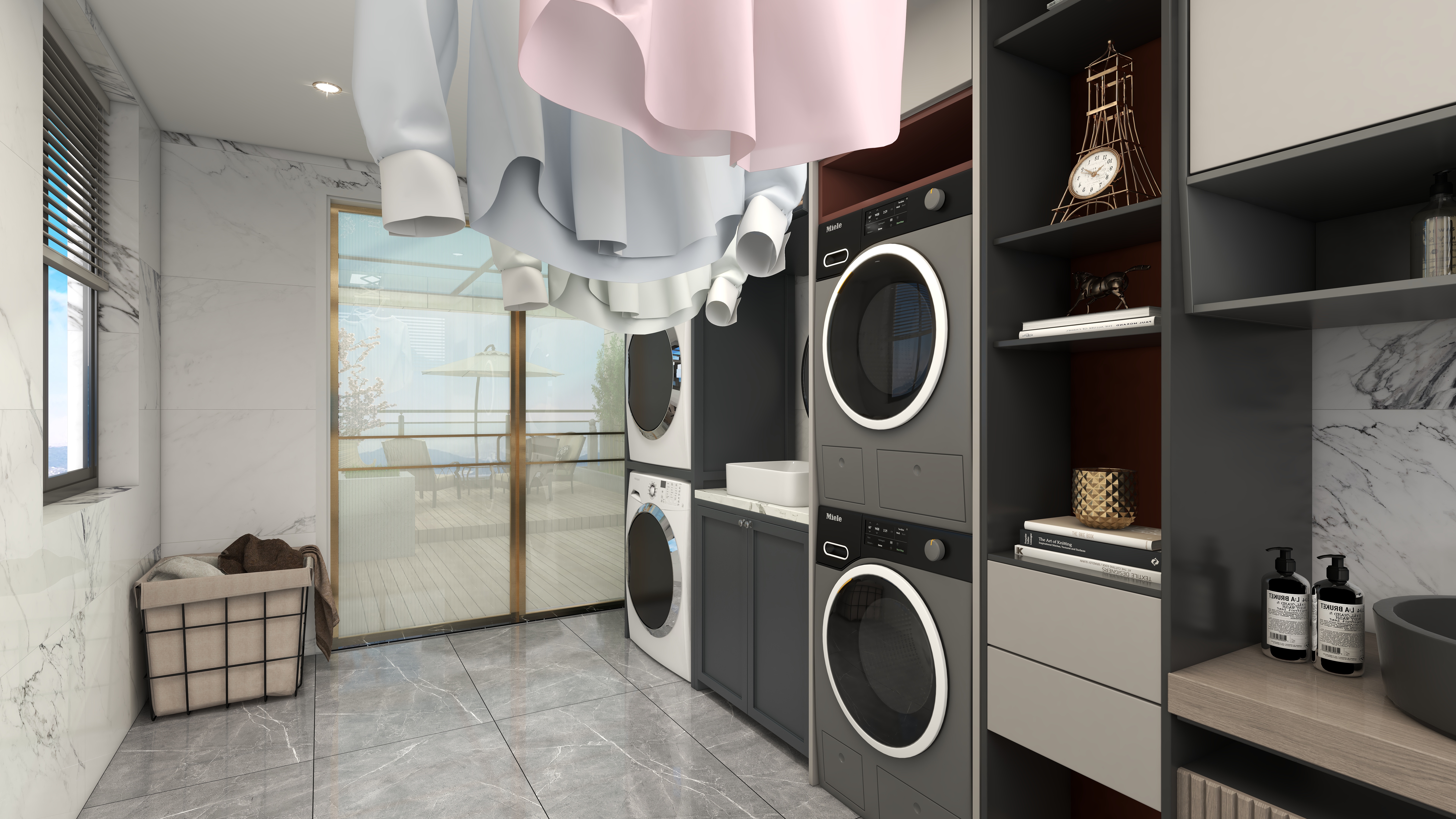 北宸空間設計-极米光影-392平三层别墅-美式轻奢三层洗衣房装修效果图第3张