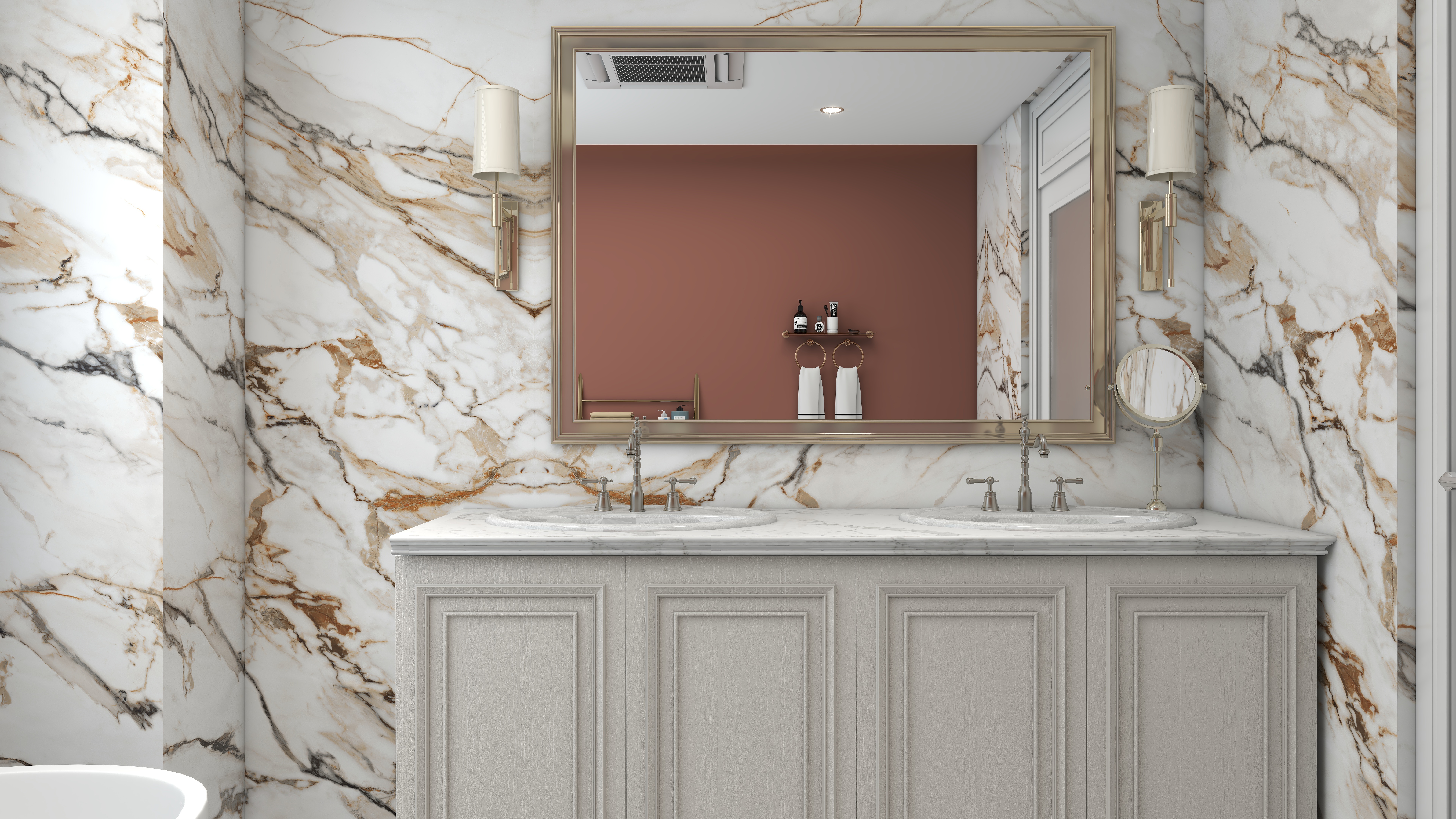 北宸空間設計-极米光影-392平三层别墅-美式轻奢二层主卫装修效果图第3张