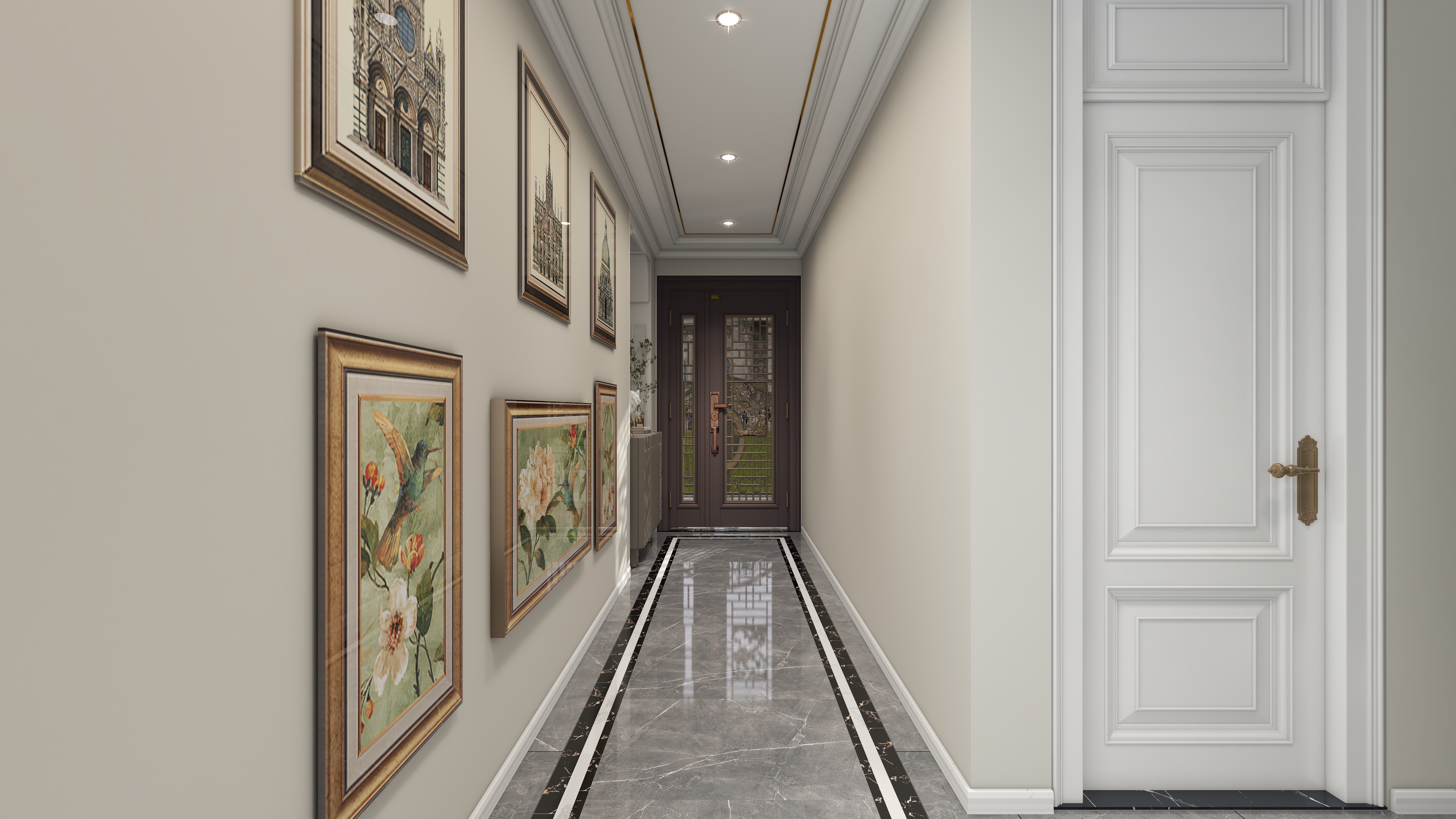 北宸空間設計-极米光影-392平三层别墅-美式轻奢一层一楼走廊装修效果图第3张