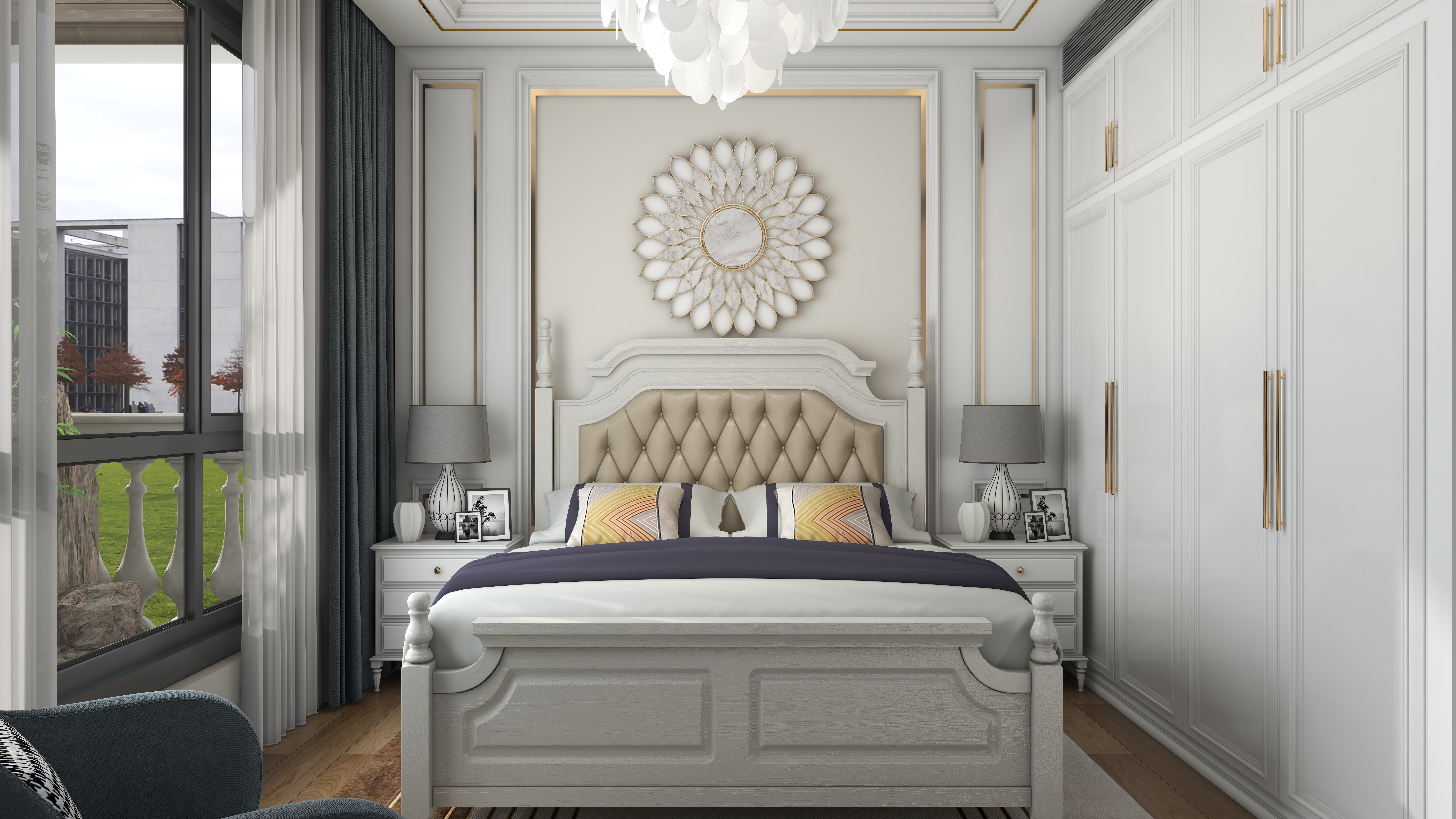 北宸空間設計-极米光影-392平三层别墅-美式轻奢一层客卧装修效果图第3张