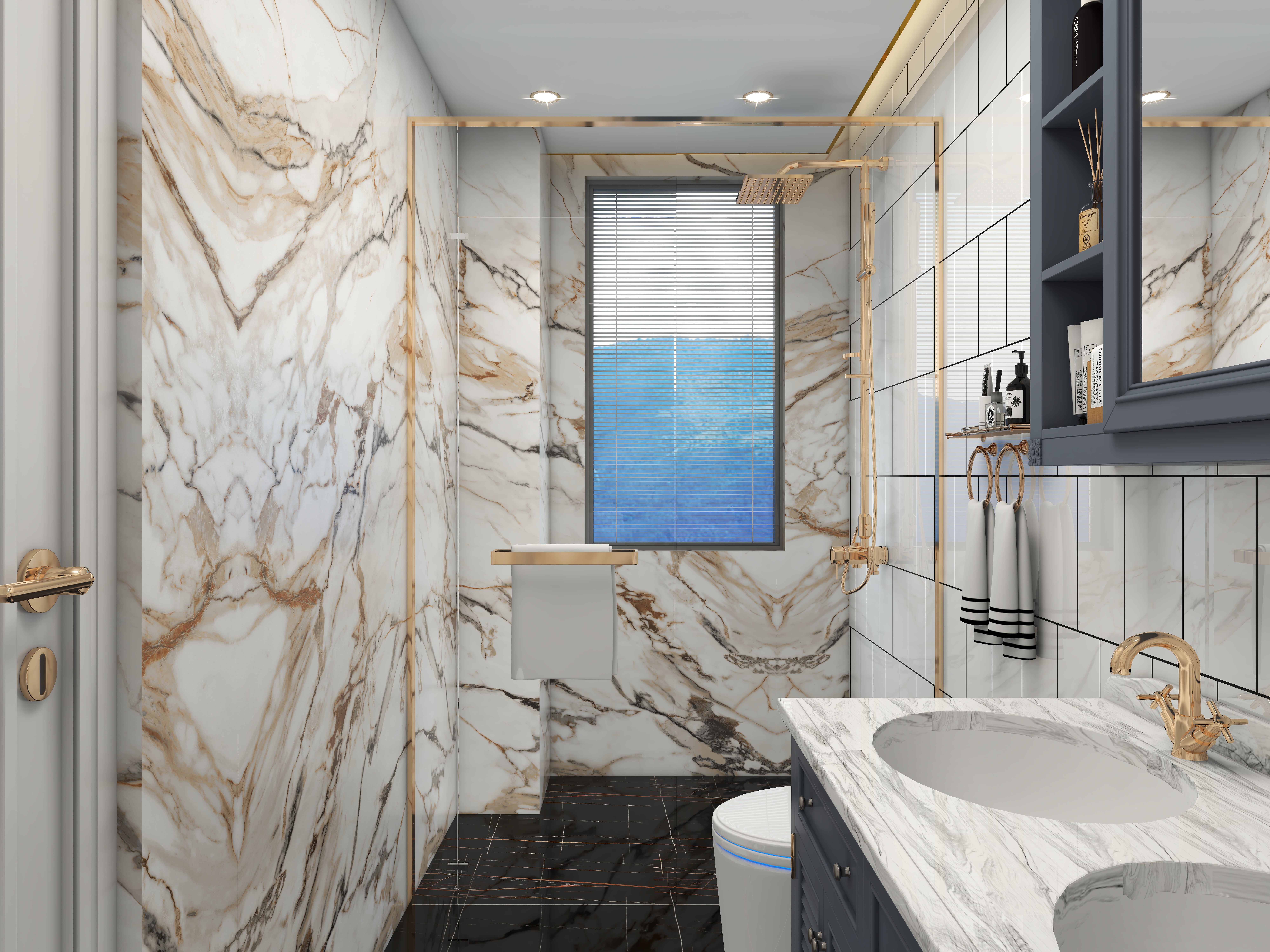 北宸空間設計-极米光影-392平三层别墅-美式轻奢三层卫生间装修效果图第1张