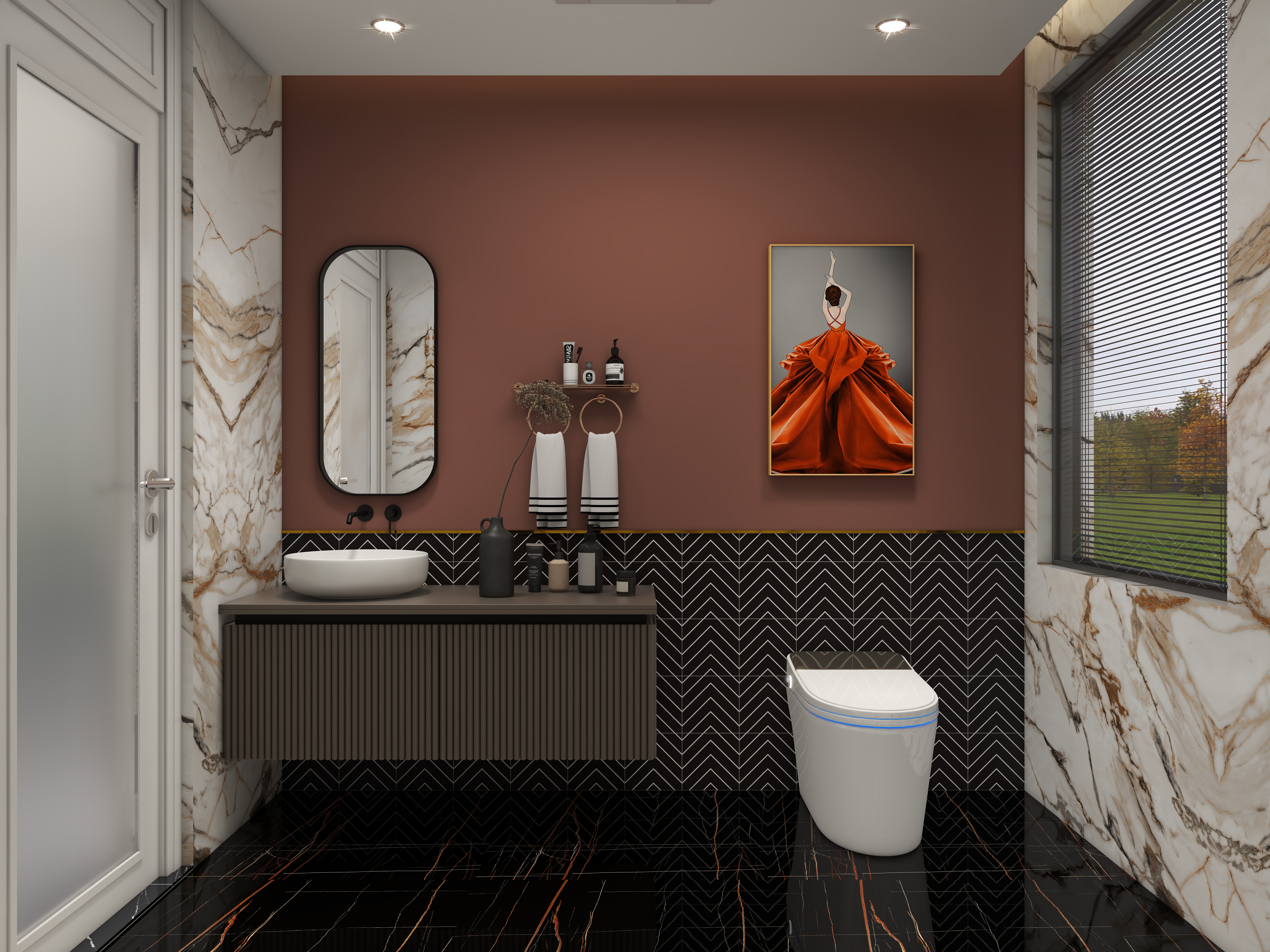 北宸空間設計-极米光影-392平三层别墅-美式轻奢一层卫生间装修效果图第2张