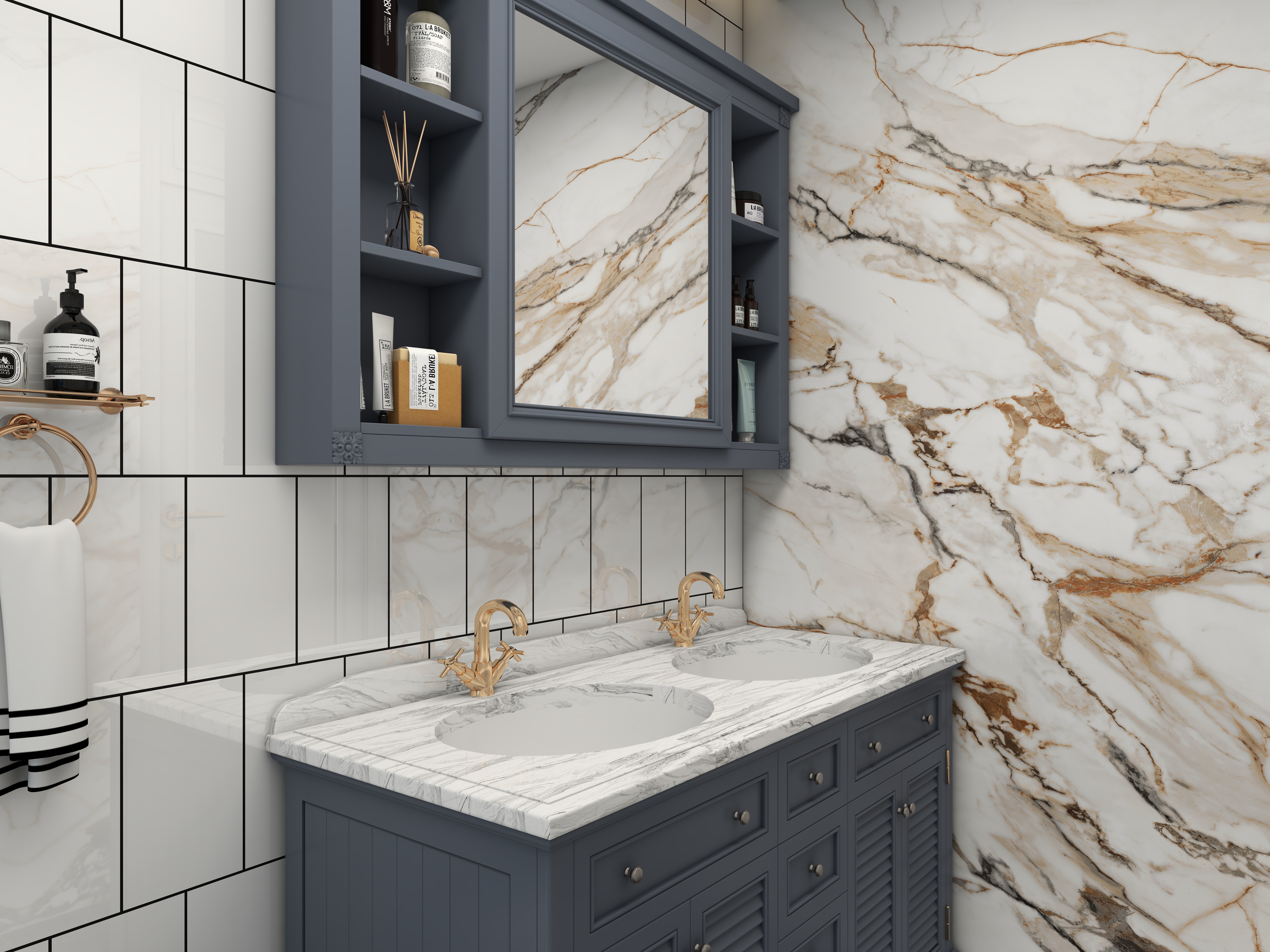 北宸空間設計-极米光影-392平三层别墅-美式轻奢三层卫生间装修效果图第2张