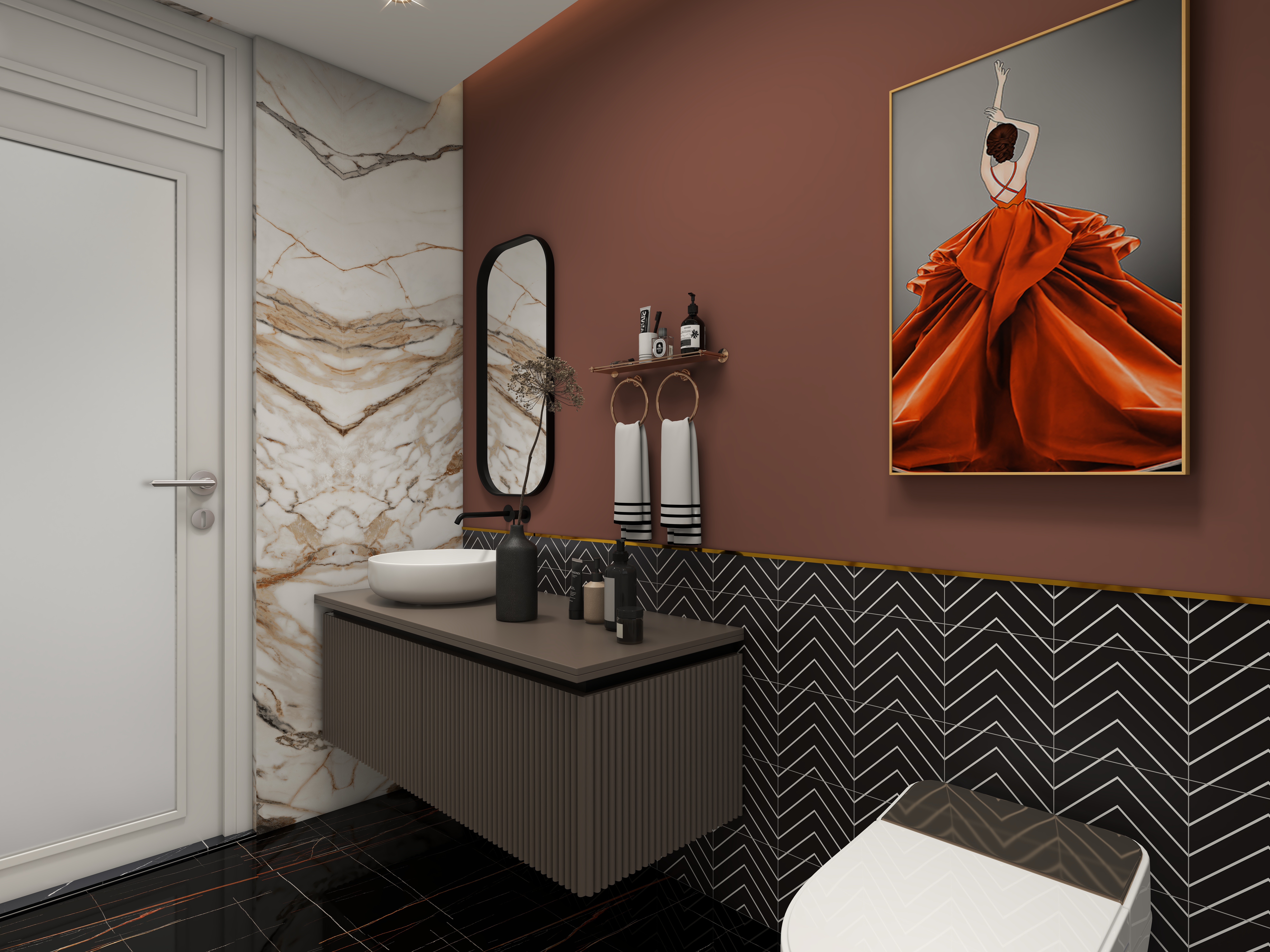 北宸空間設計-极米光影-392平三层别墅-美式轻奢一层卫生间装修效果图第3张